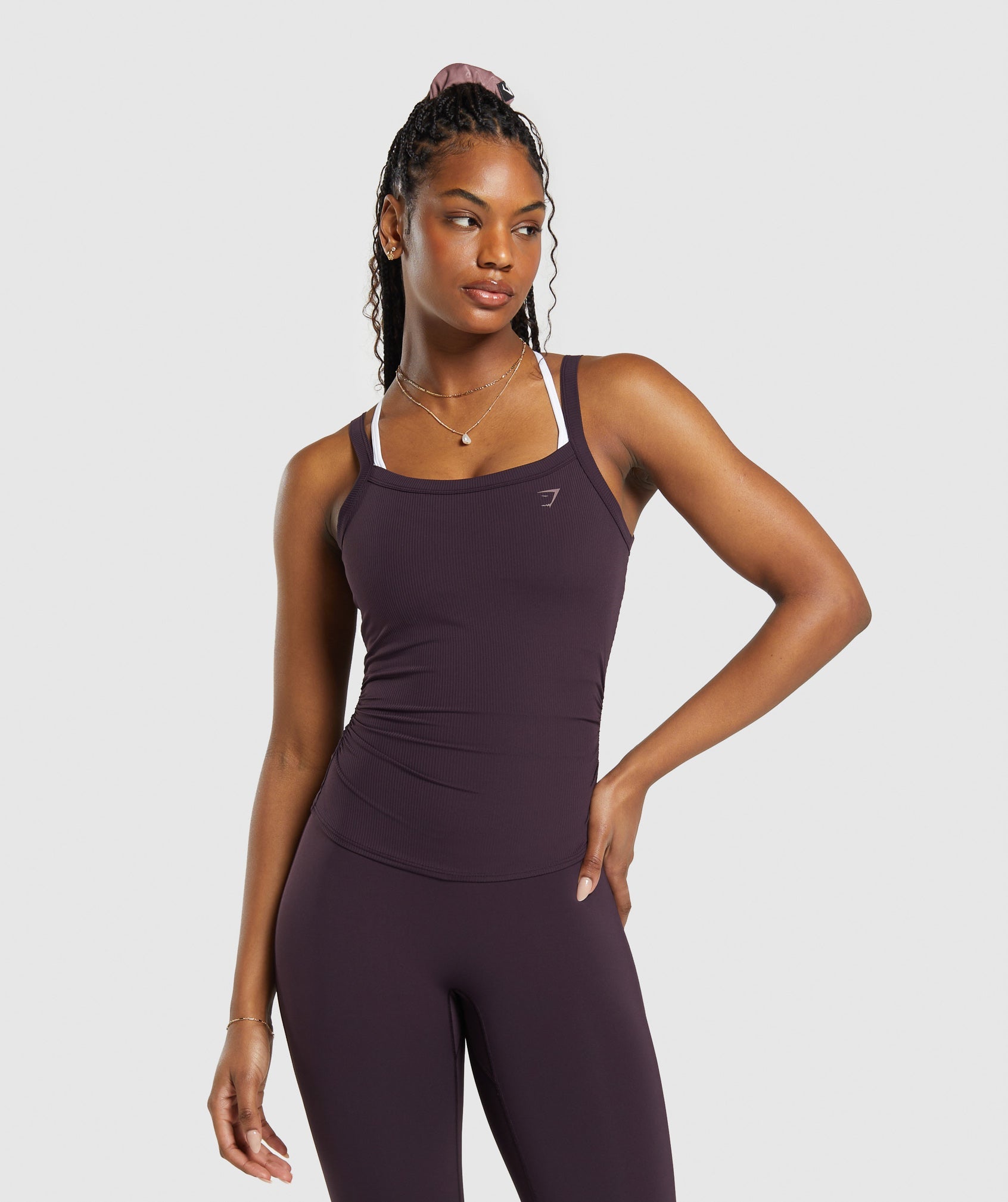 Gymshark Elevate Long Sleeve Ruched Top - Plum Brown