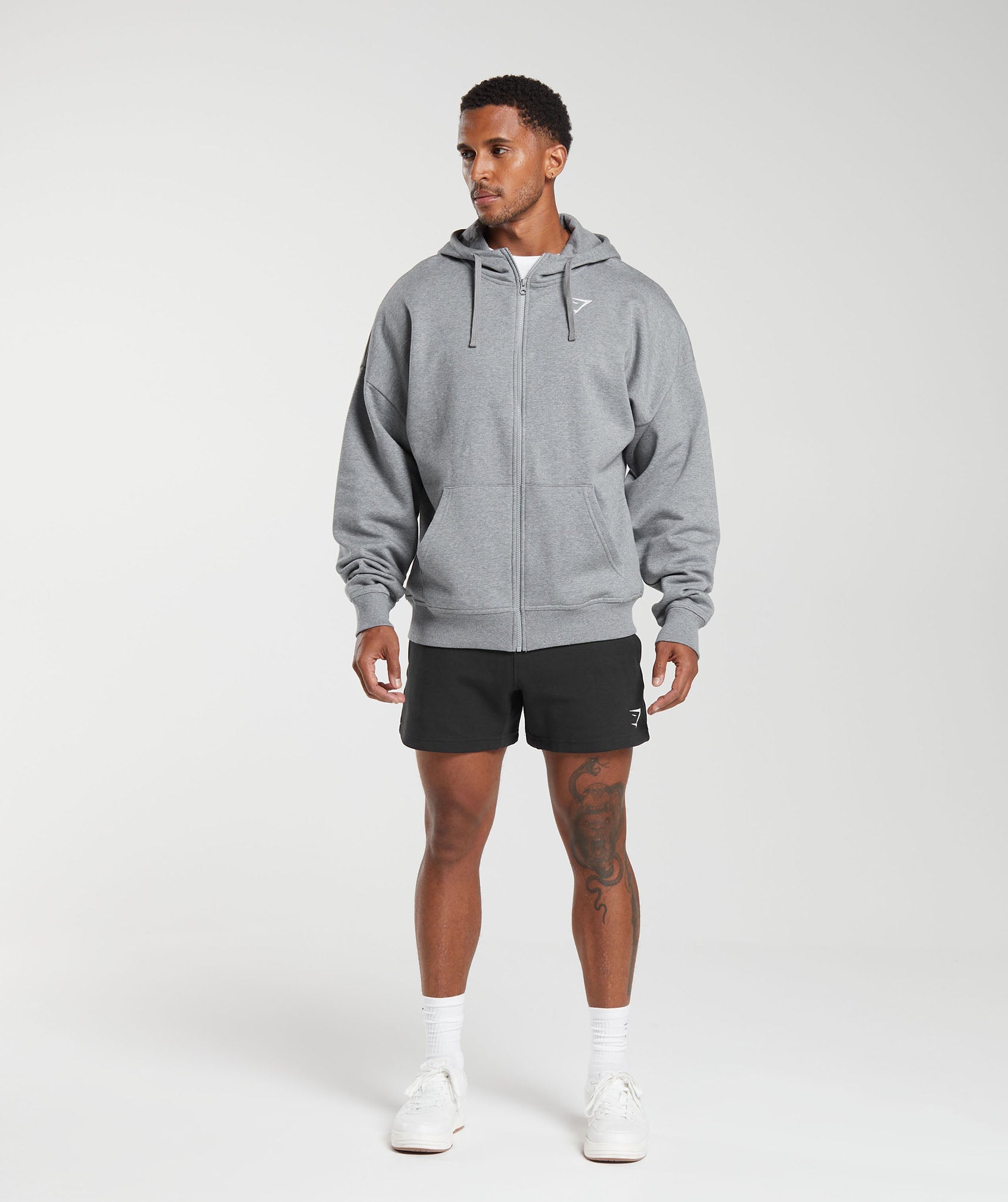 Crest Oversized Zip Up Hoodie in Charcoal Grey Marl - view 4