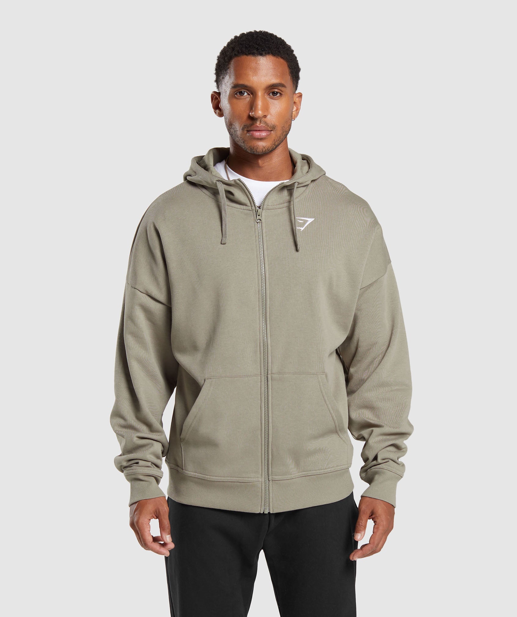 Oversized Fit Zip-through hoodie - Brown - Men