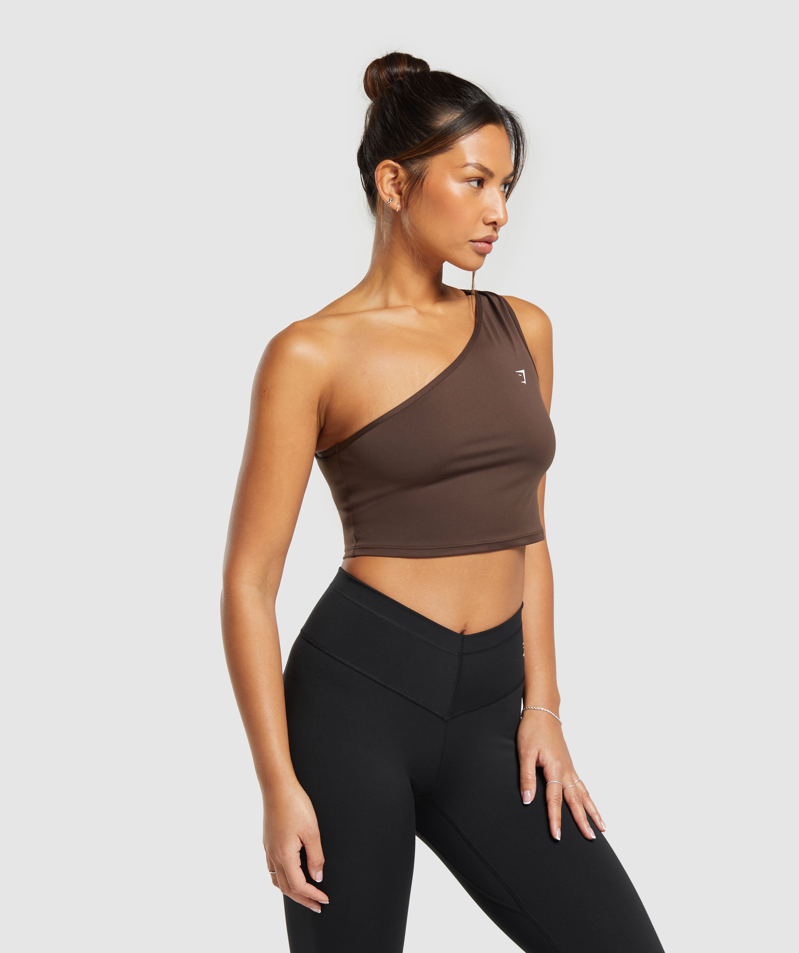 Everyday One Shoulder Ruched Tank in Archive Brown - view 3
