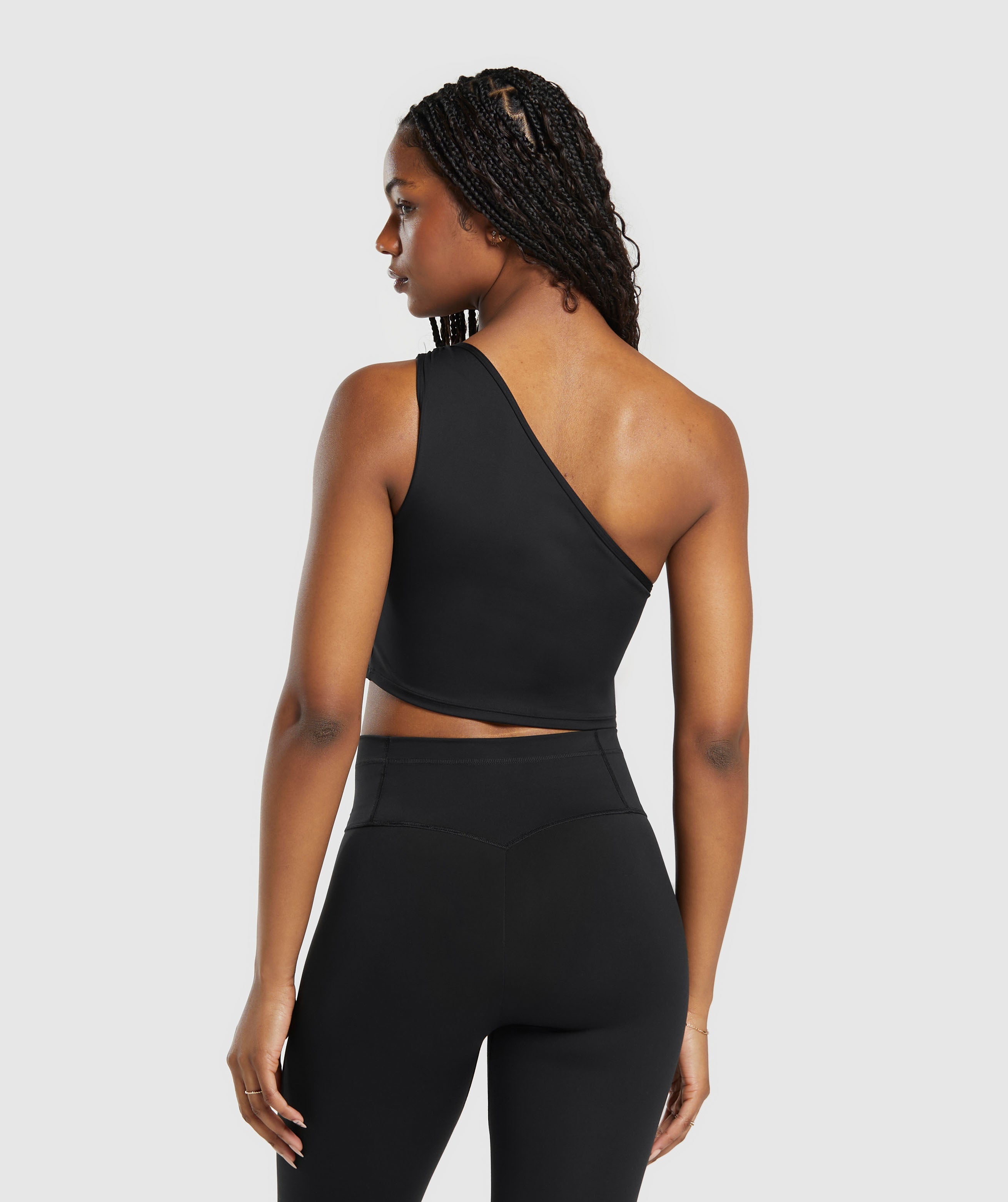 Everyday One Shoulder Ruched Tank in Black - view 2