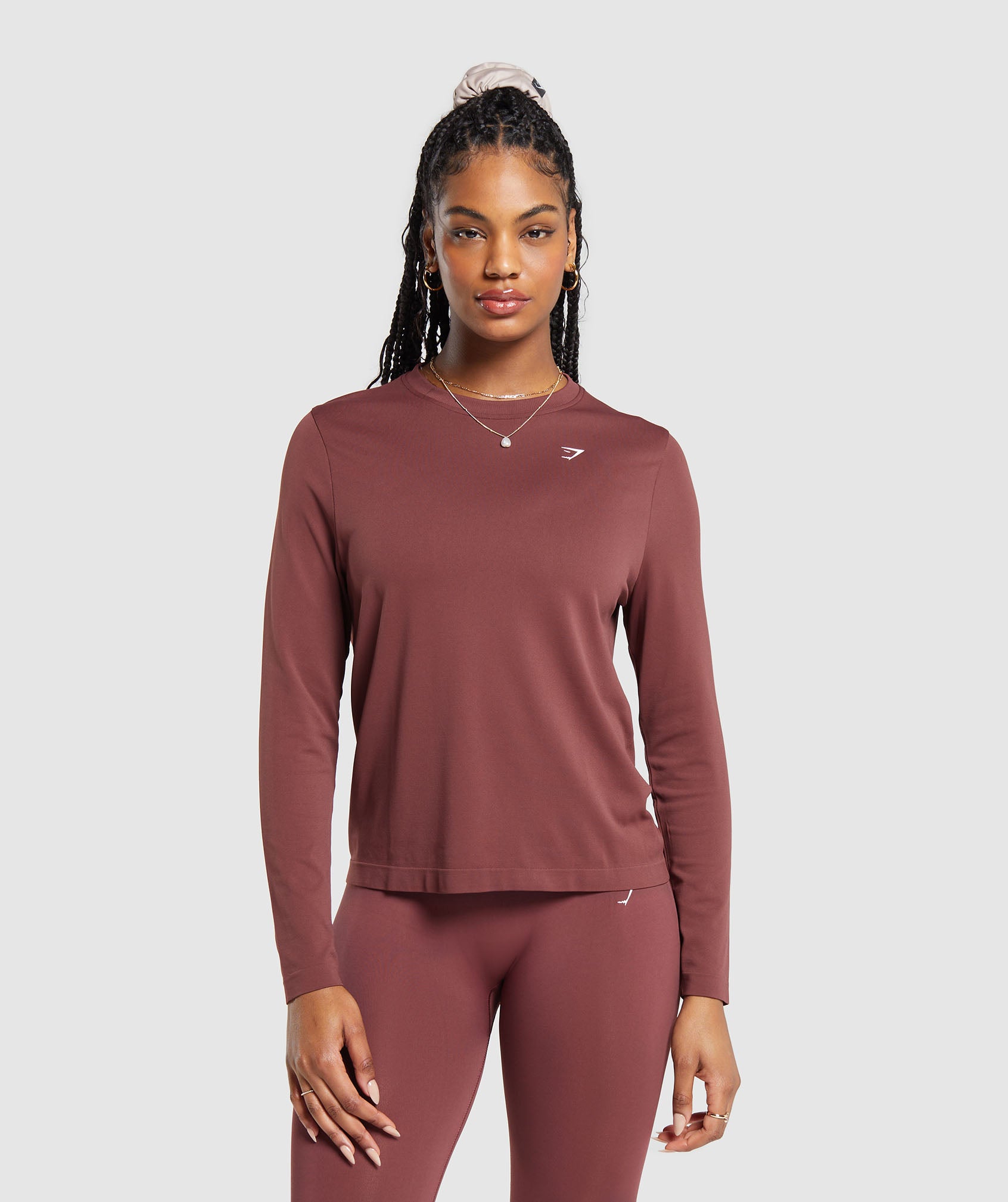 Everyday Seamless Long Sleeve Top in Burgundy Brown is out of stock