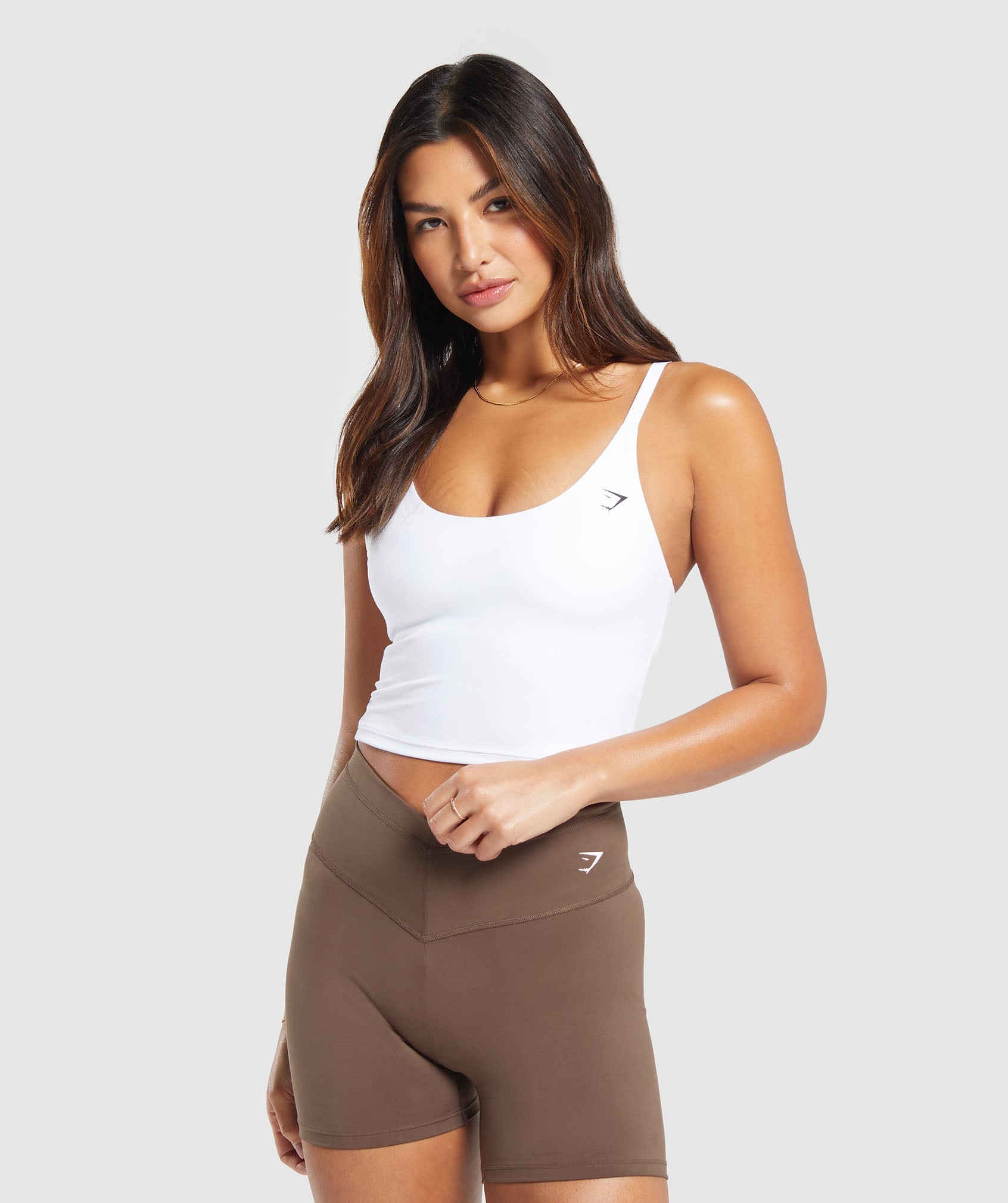 Everyday Shelf Cami Tank- Soft Brown in White