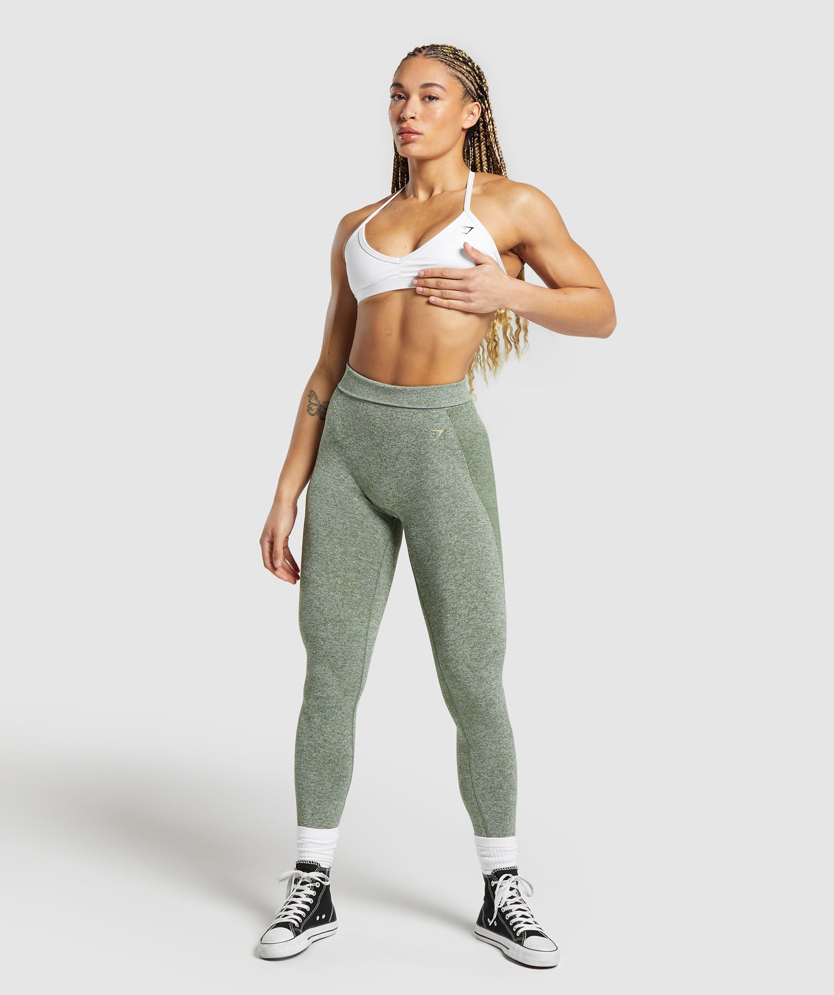 Flex High Waisted Leggings in Force Green/Vanilla Beige - view 4