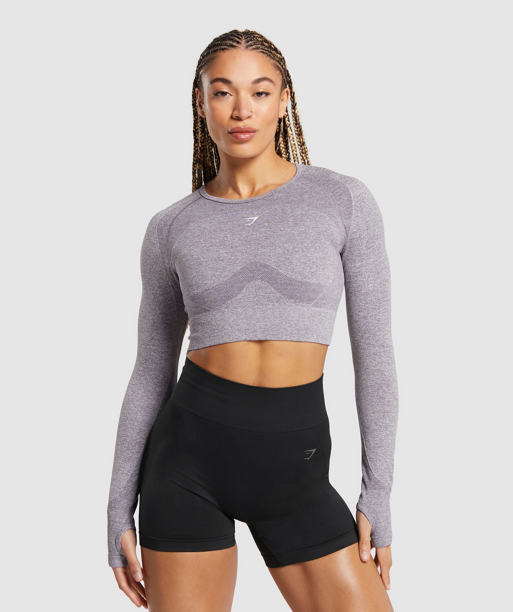 Flex Long Sleeve Crop in Fog Purple/White is out of stock