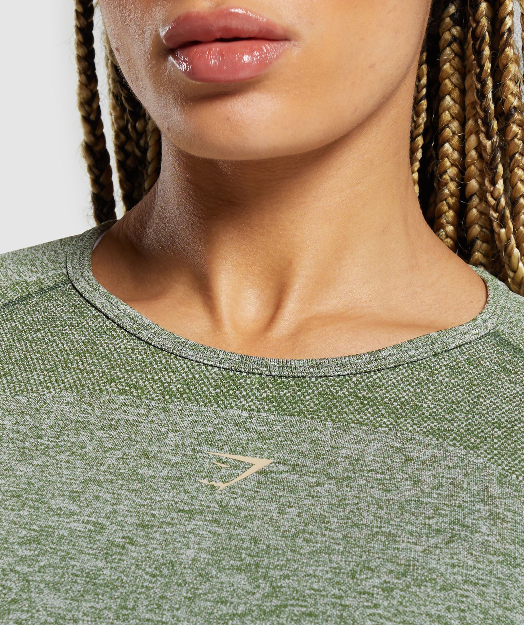 Flex Long Sleeve Crop Top in Force Green/Vanilla Beige - view 6