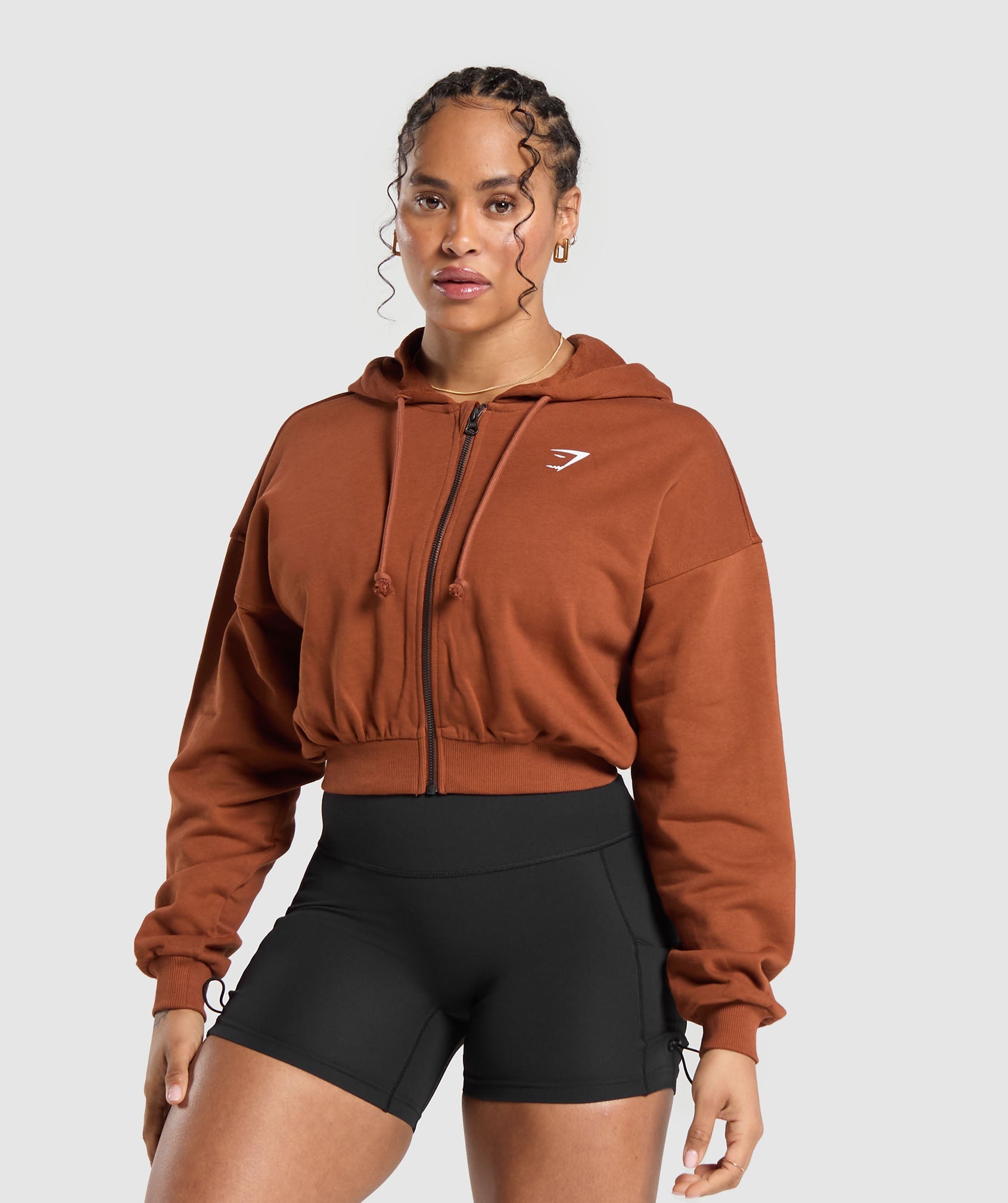 Power Midi Zip Hoodie in Copper Brown - view 2