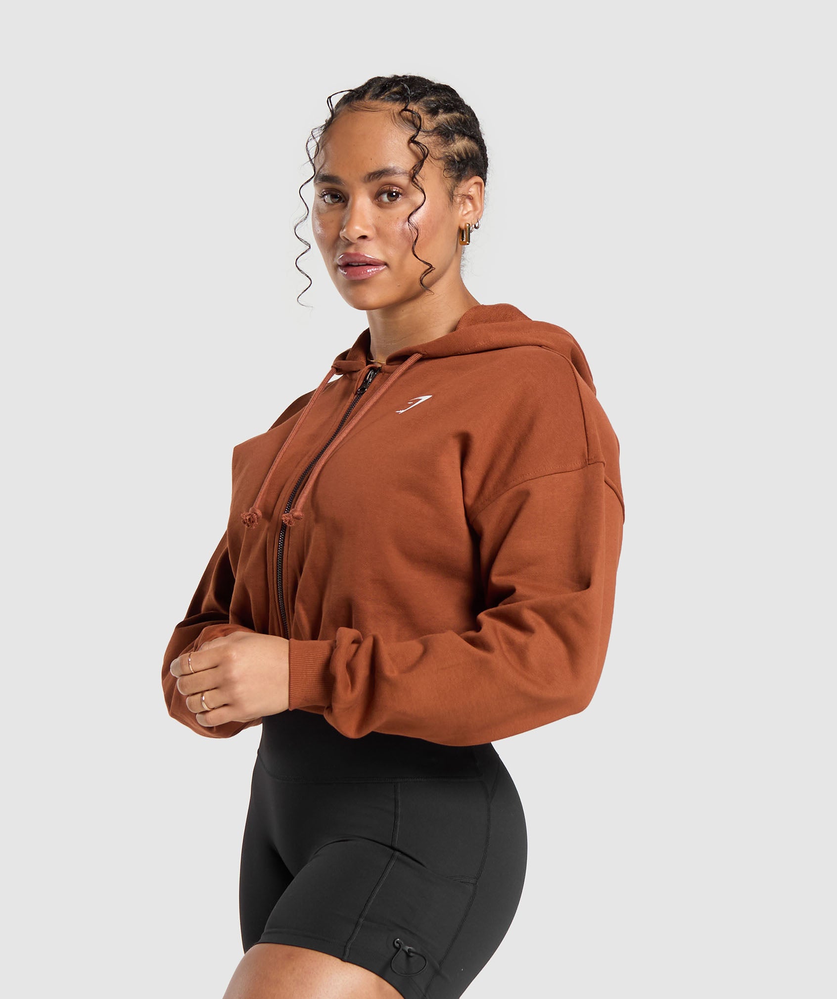 Power Midi Zip Hoodie in Copper Brown - view 3