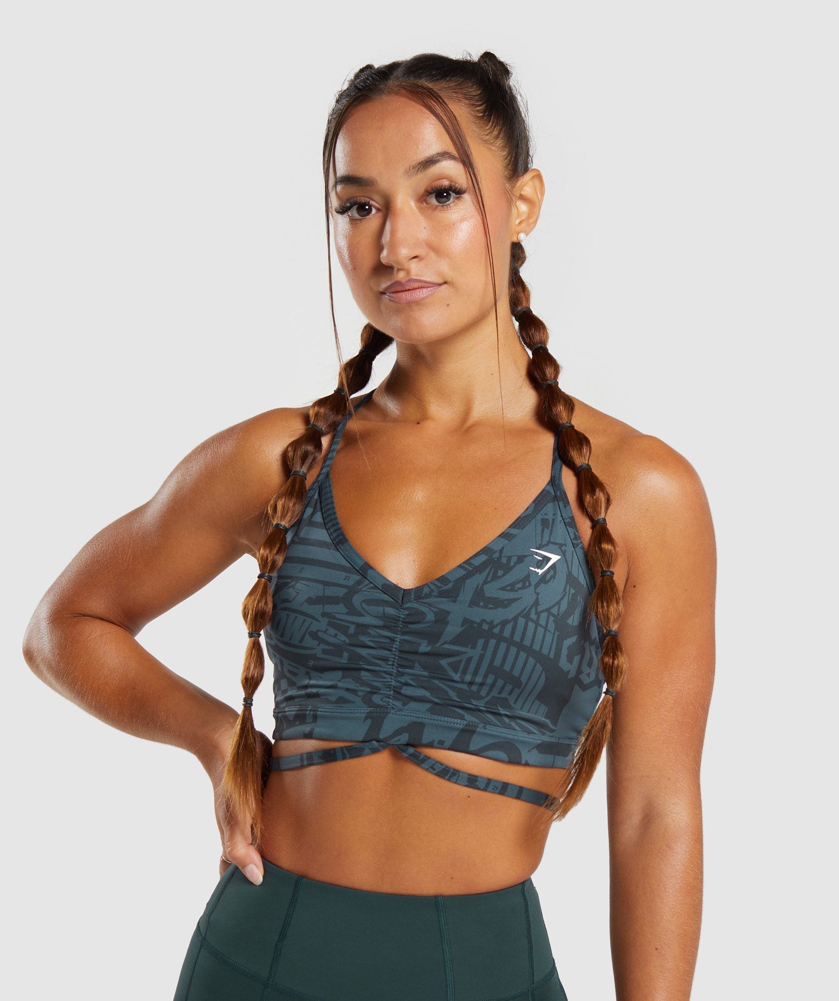 Gymshark Adapt Camo Seamless Ribbed Sports Bra - Winter Olive/Soul Brown