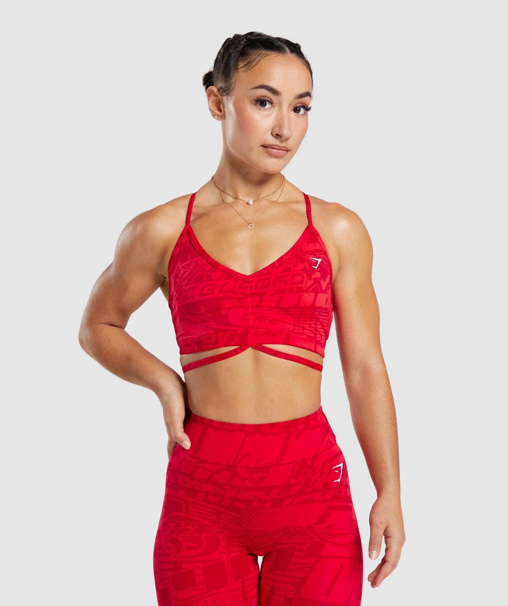 GYMSHARK Turbo XS Women Sport Bra Red Stretch Seamless Logo Activewear Gym