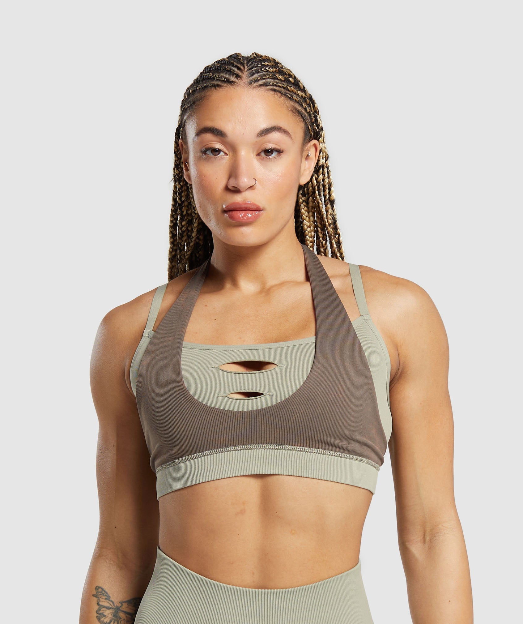 Gains Seamless Bralette in Chalk Green/Camo Brown - view 1