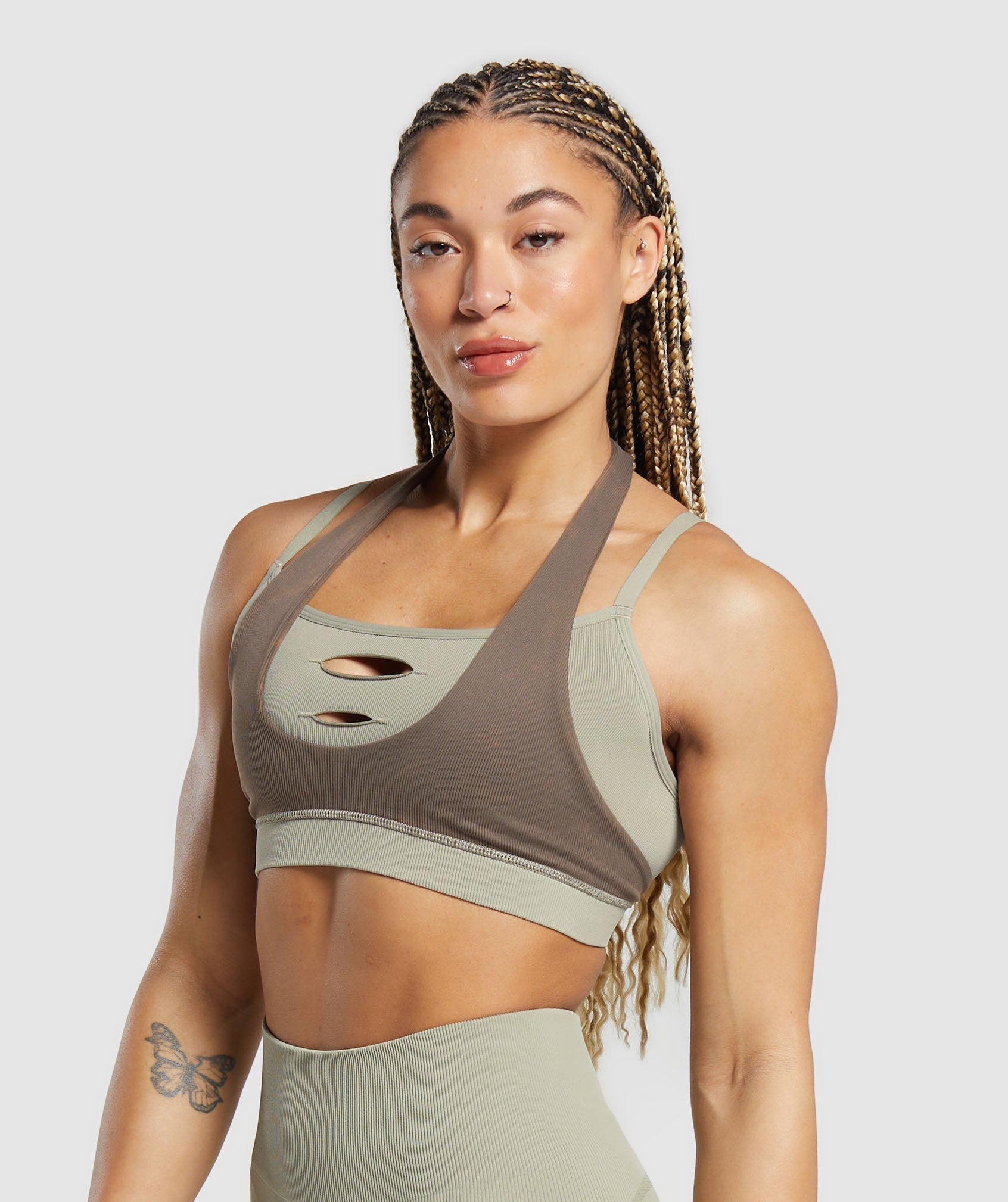 Gains Seamless Bralette in Chalk Green/Camo Brown - view 3