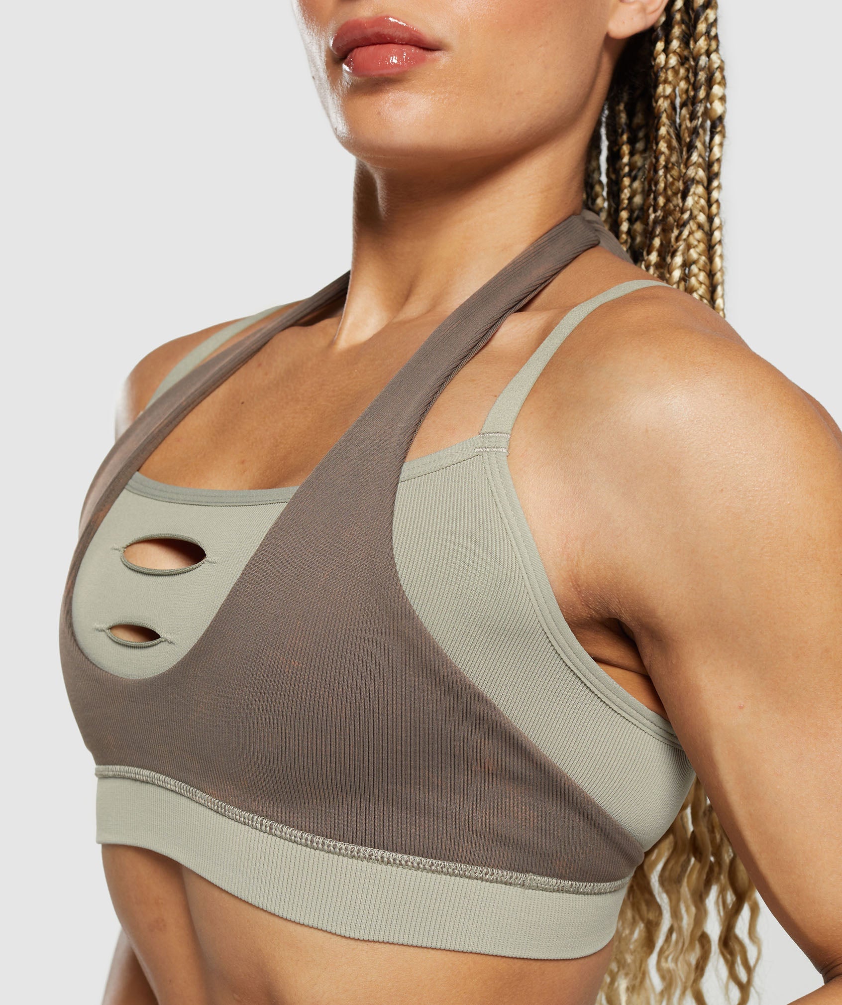 Gains Seamless Bralette in Chalk Green/Camo Brown - view 5