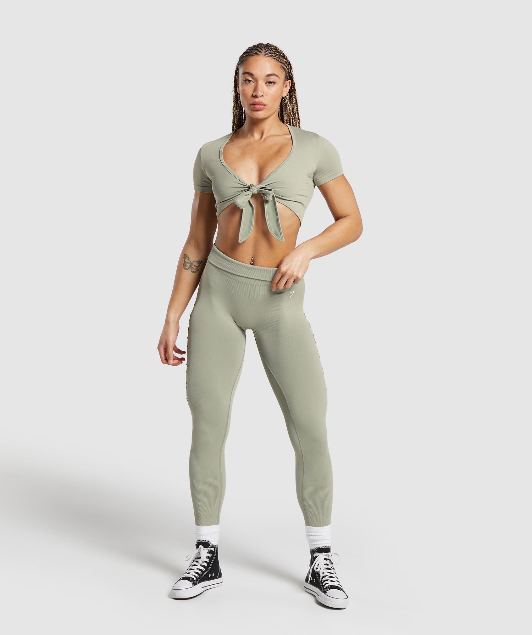 Gains Seamless Fitted Crop Top in Chalk Green - view 4