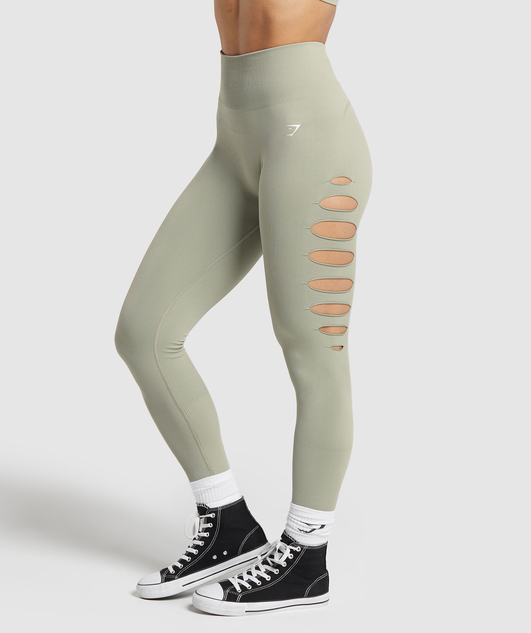 Gains Seamless Ripped Leggings in Chalk Green