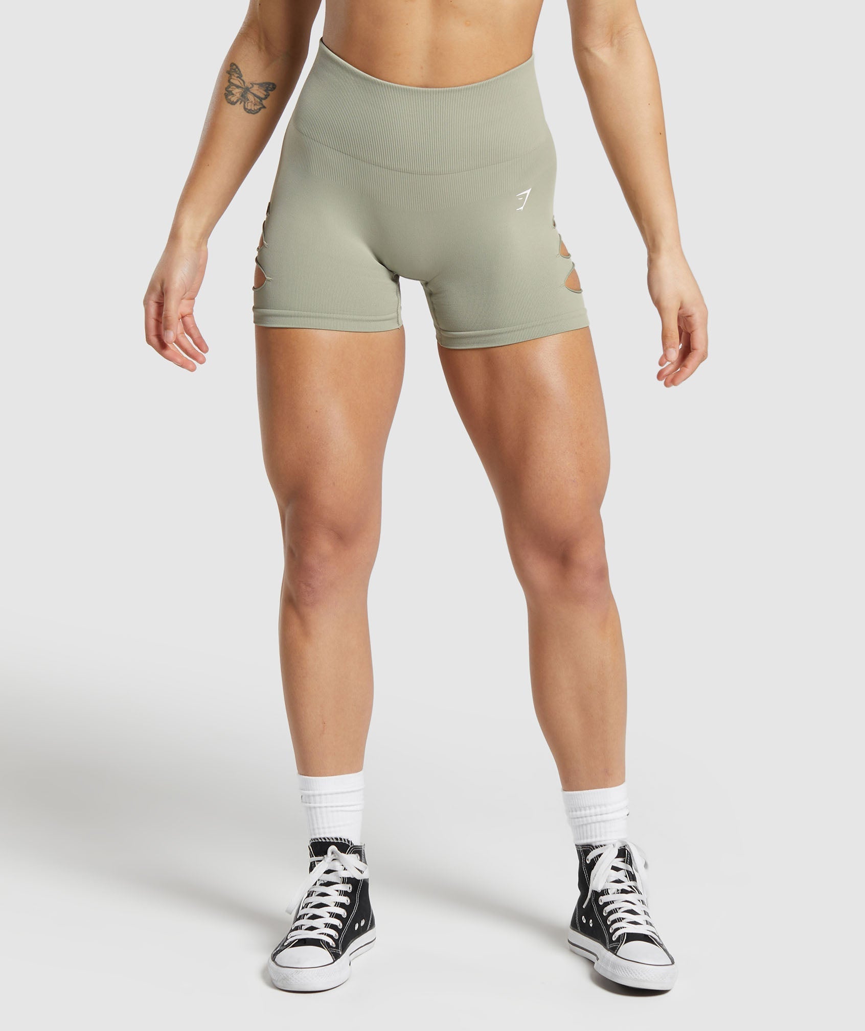 Gains Seamless Ripped Shorts in Chalk Green - view 2
