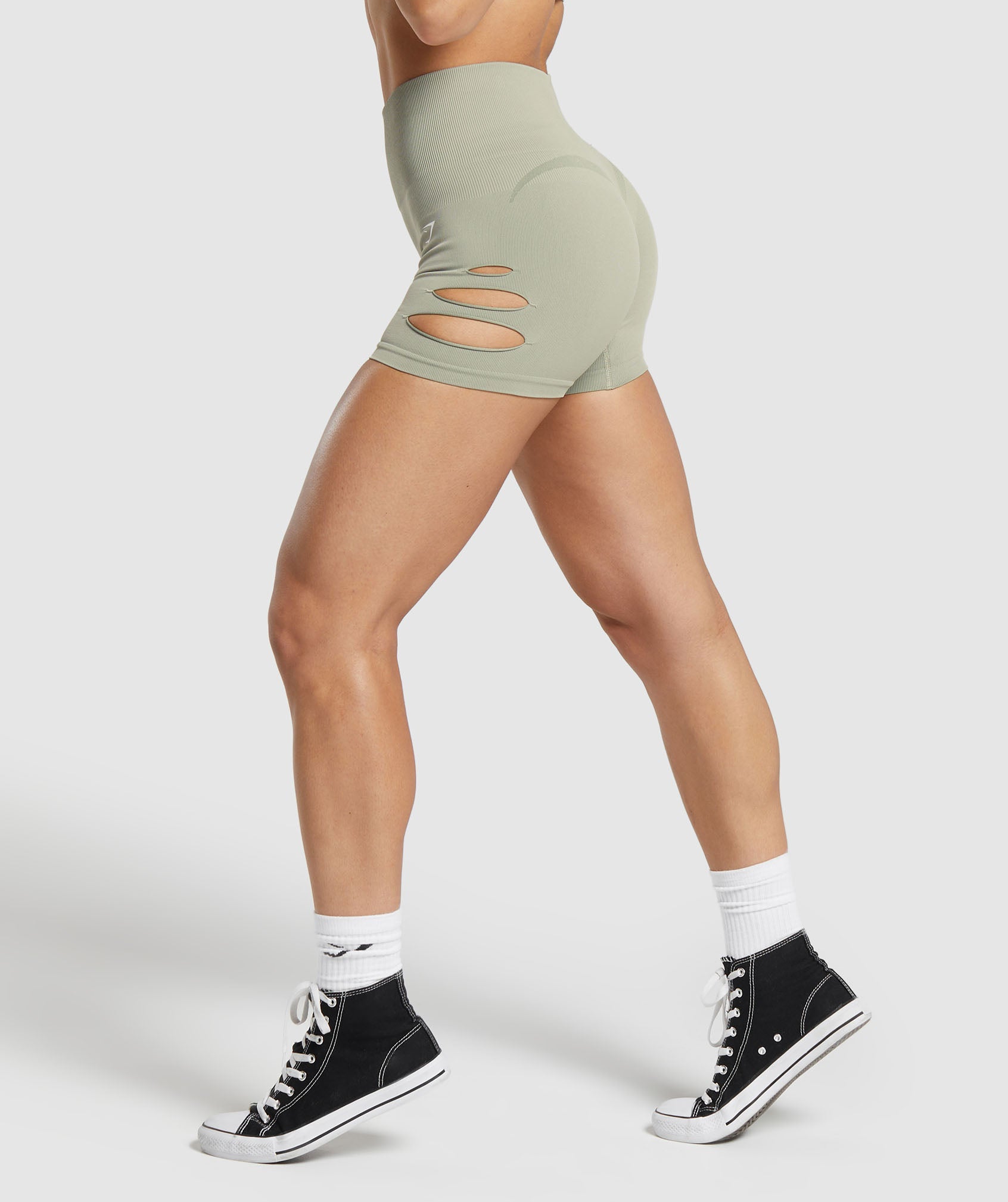 Gains Seamless Ripped Shorts in Chalk Green