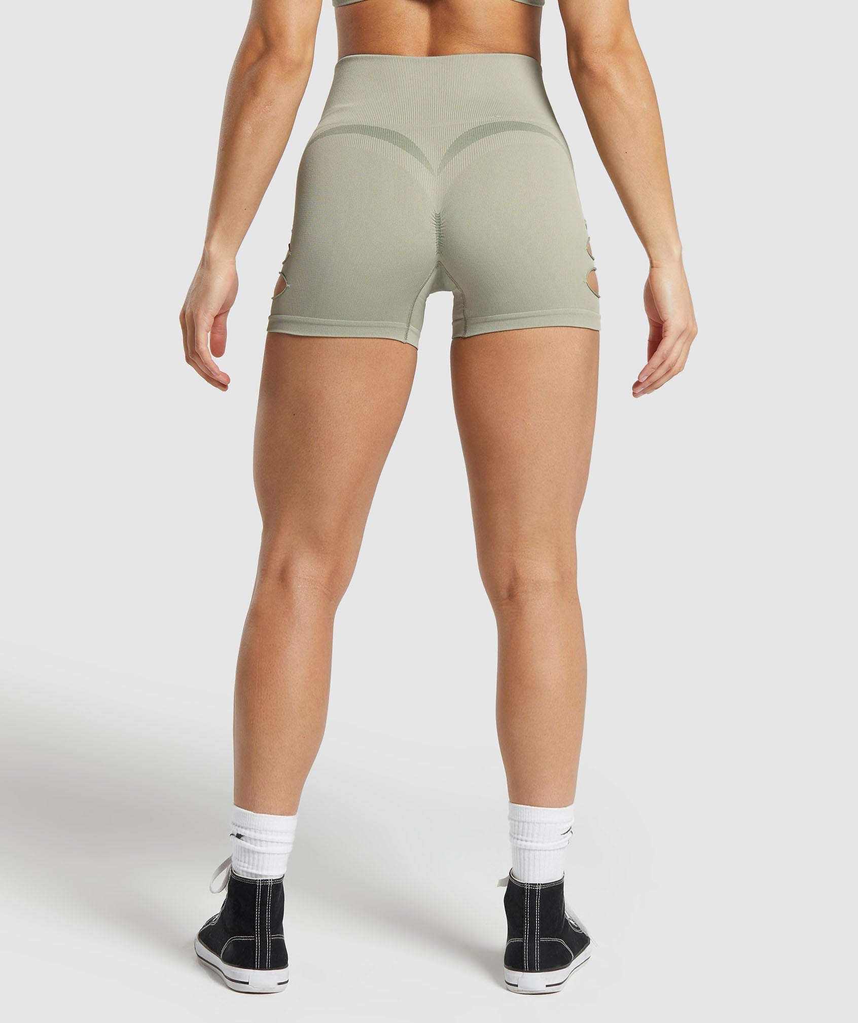 Gains Seamless Ripped Shorts in Chalk Green - view 3