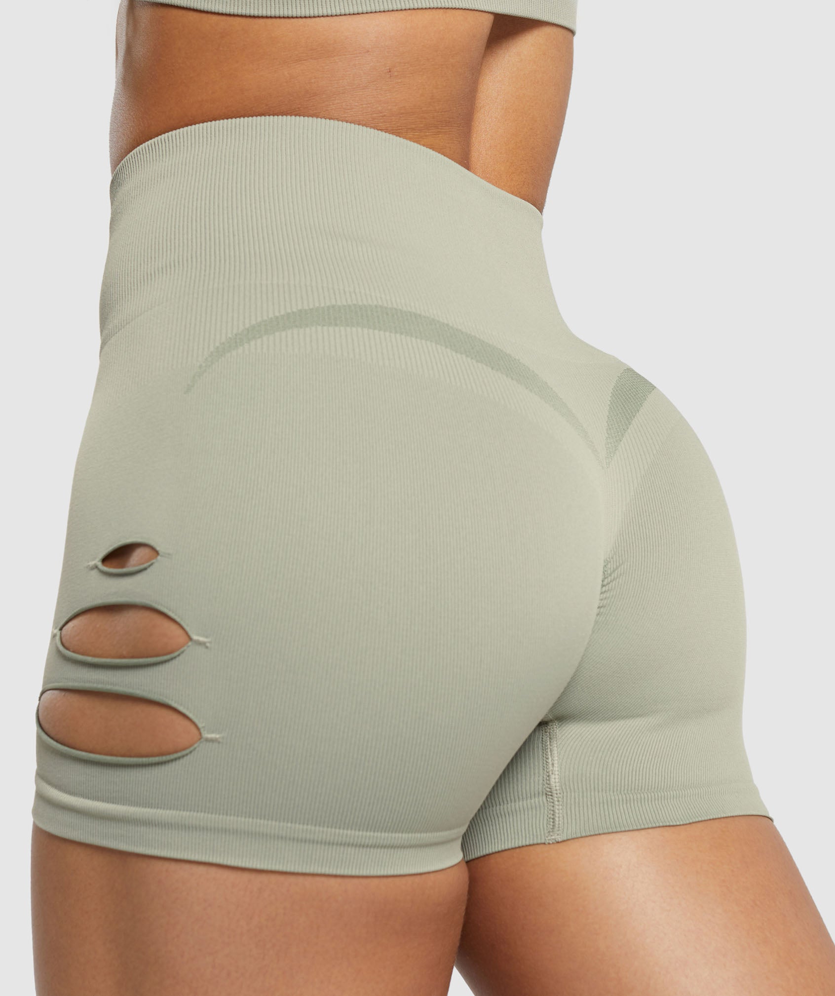 Gains Seamless Ripped Shorts in Chalk Green - view 6