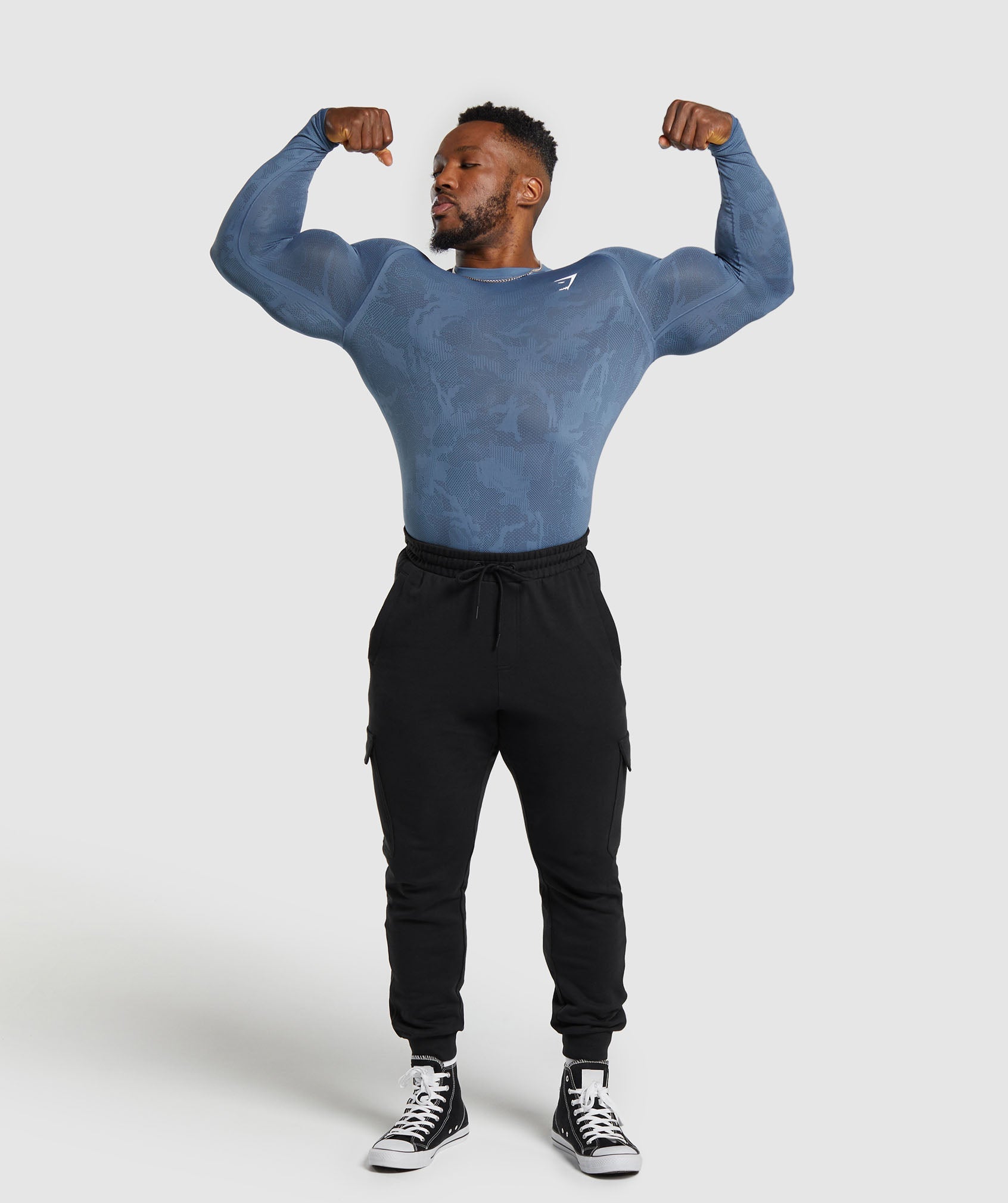 Gymshark Geo Seamless Long Sleeve T-Shirt - Faded Blue/Titanium Blue