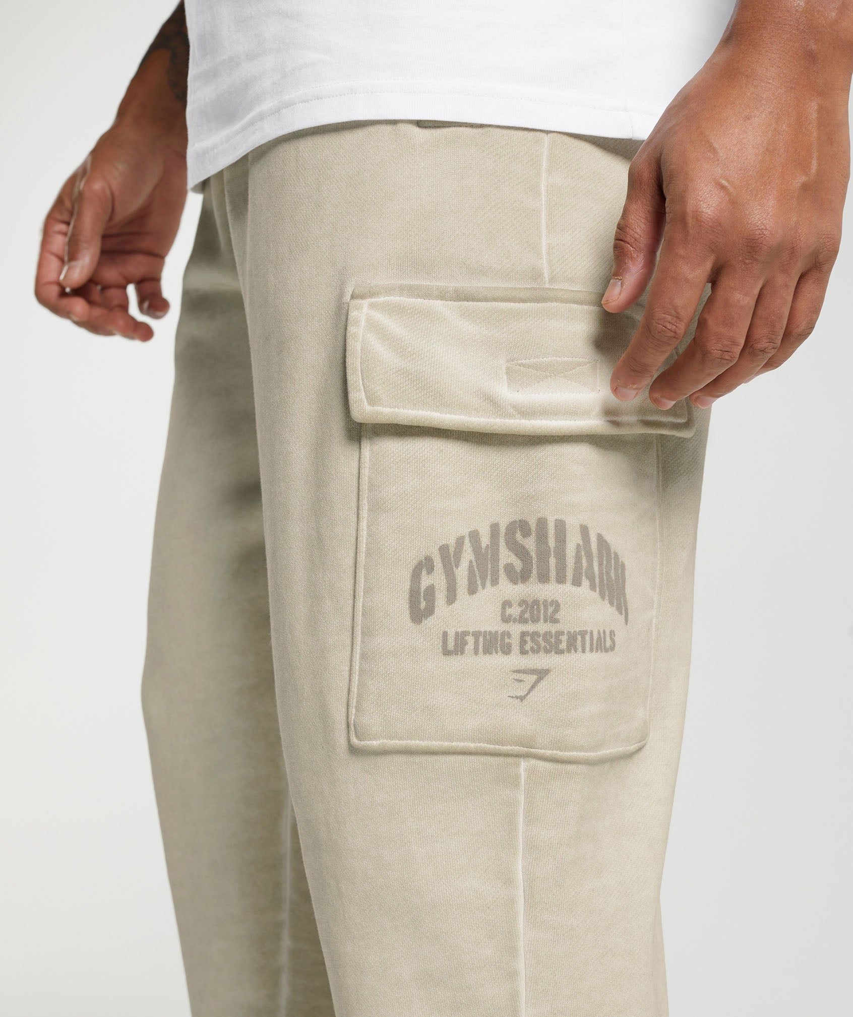 Heavyweight Washed Cargo Joggers in Pebble Grey - view 7