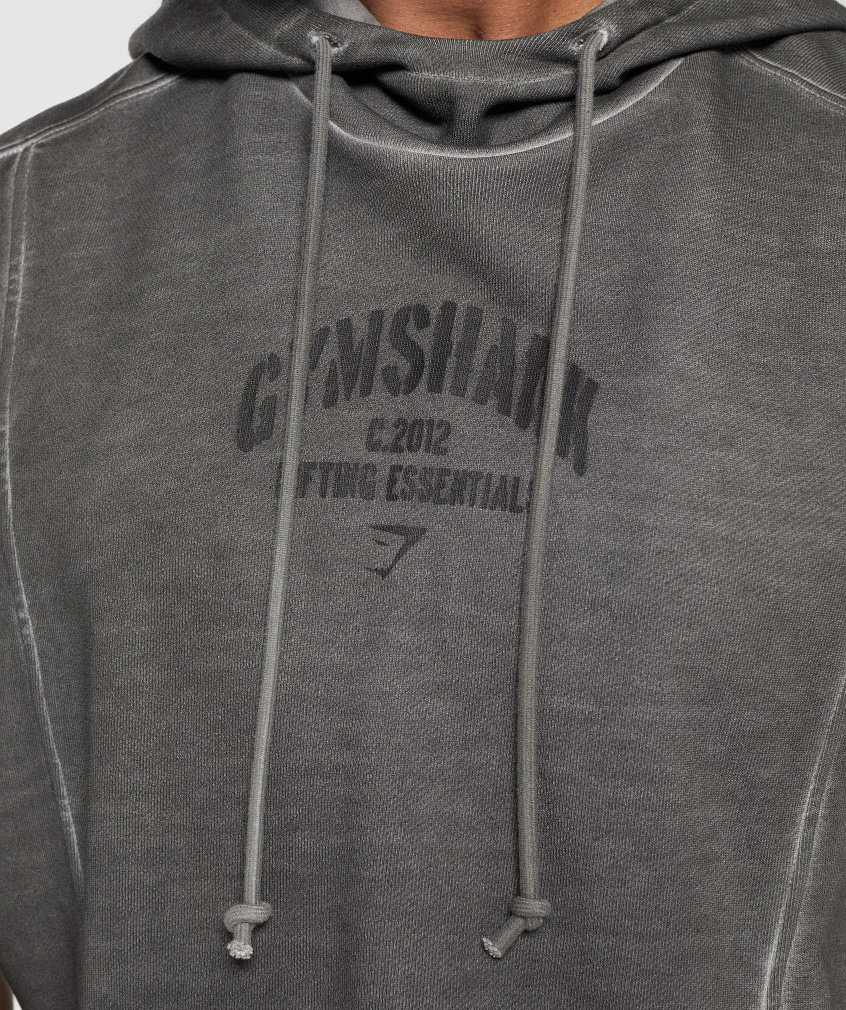 Heavyweight Washed Cut Off Hoodie in Black - view 6