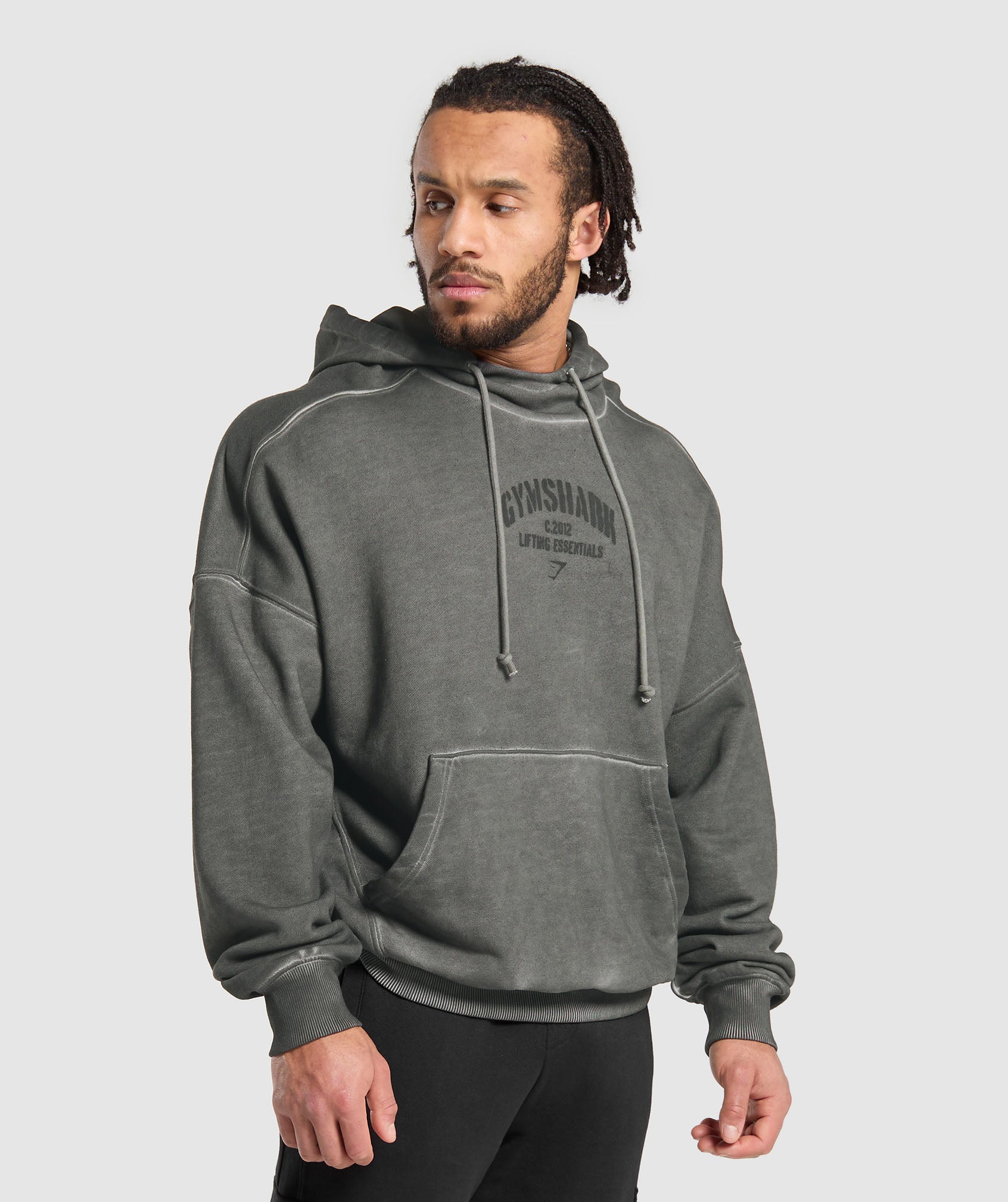 Heavyweight Washed Hoodie in Black - view 3