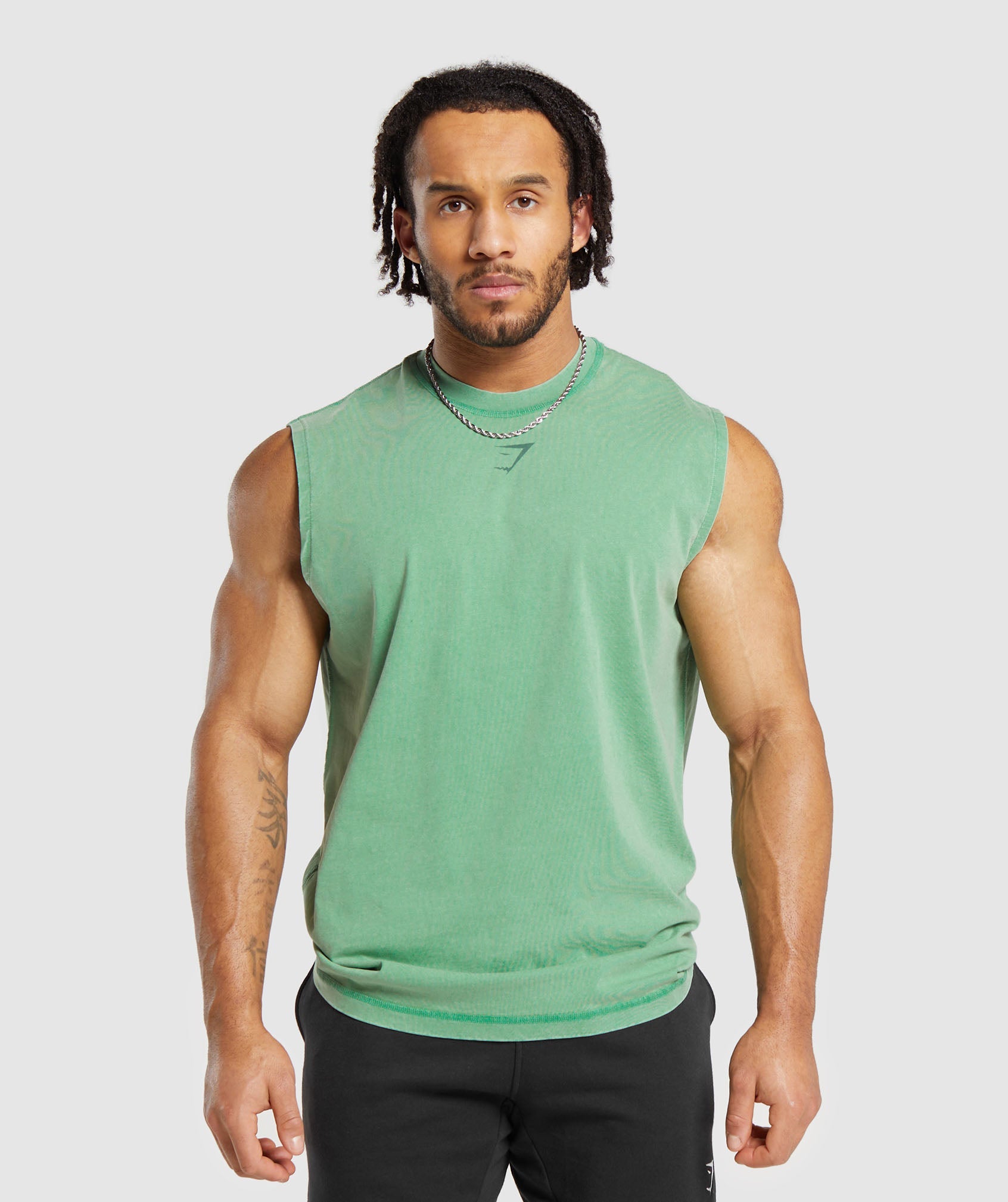 Heritage Washed Cut Off T-Shirt in Lagoon Green - view 2