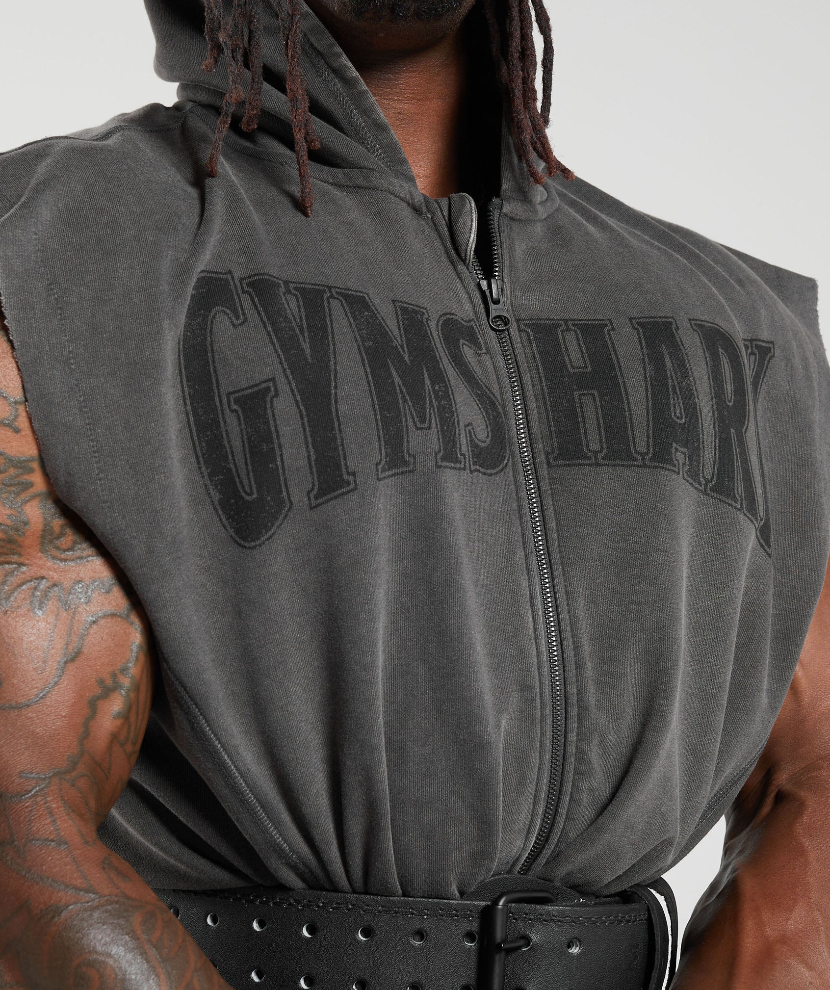 Heritage Washed Sleeveless Zip Hoodie in Onyx Grey - view 5