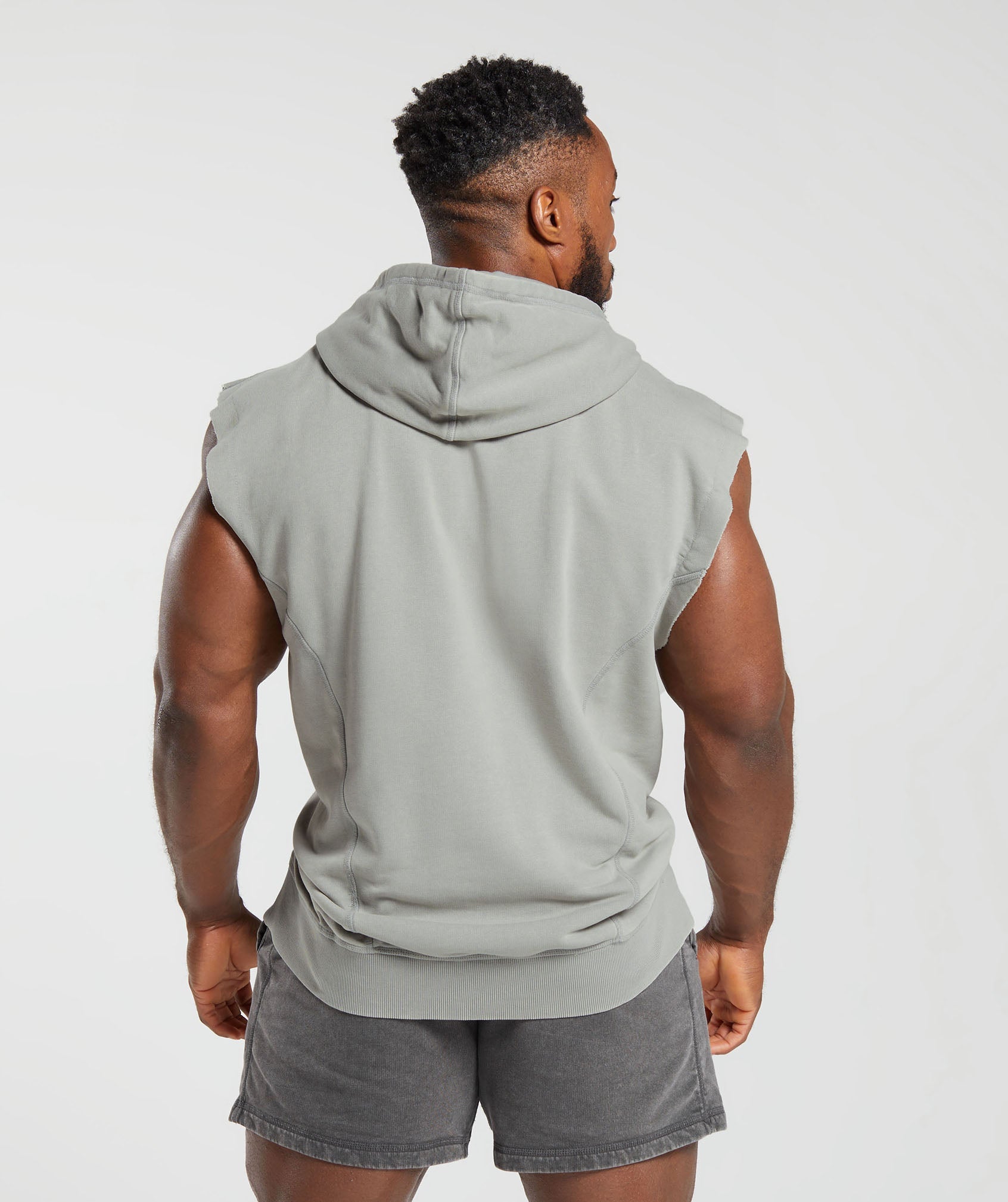 Heritage Washed Sleeveless Zip Hoodie in Smokey Grey - view 2