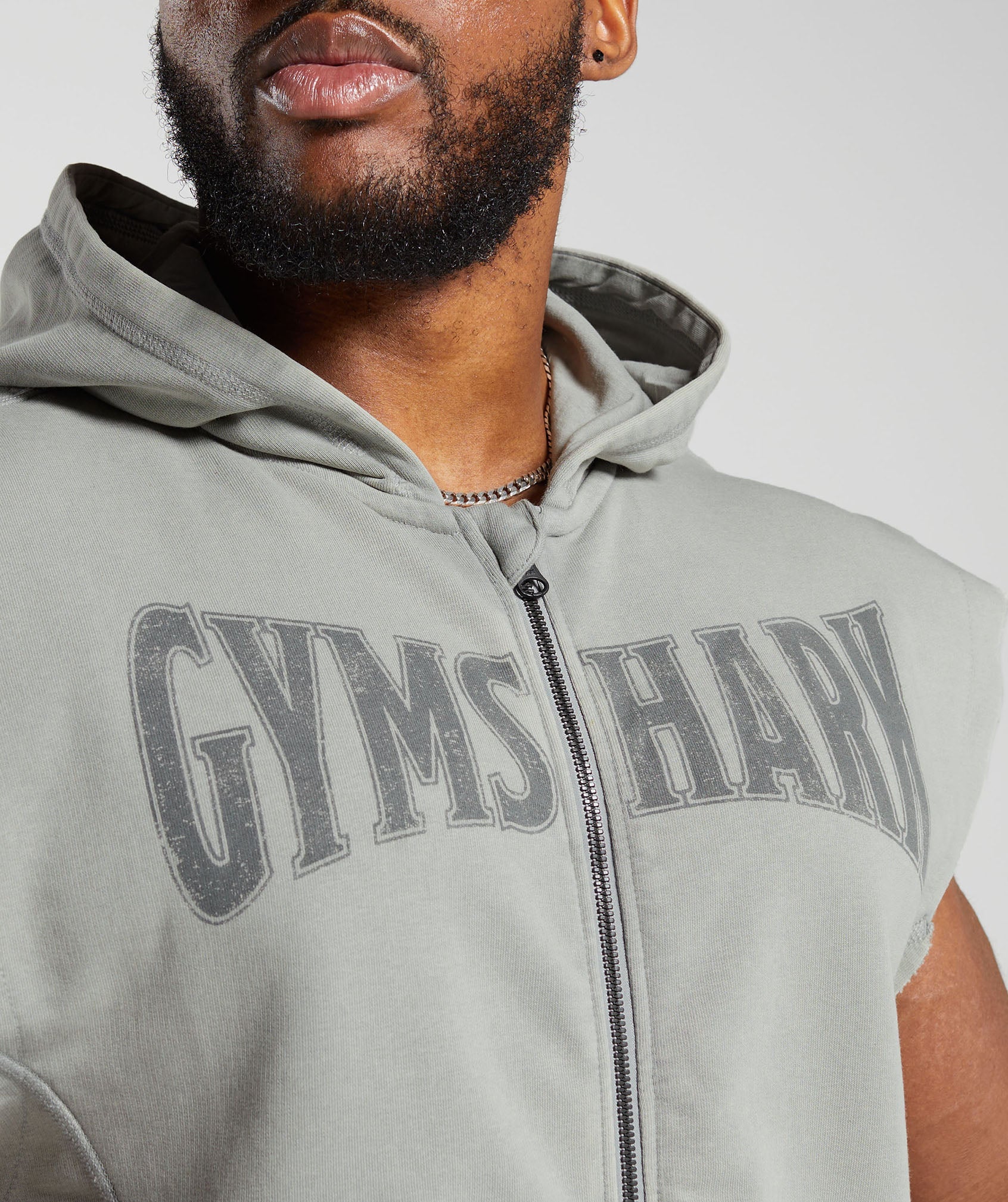 Heritage Washed Sleeveless Zip Hoodie in Smokey Grey - view 5