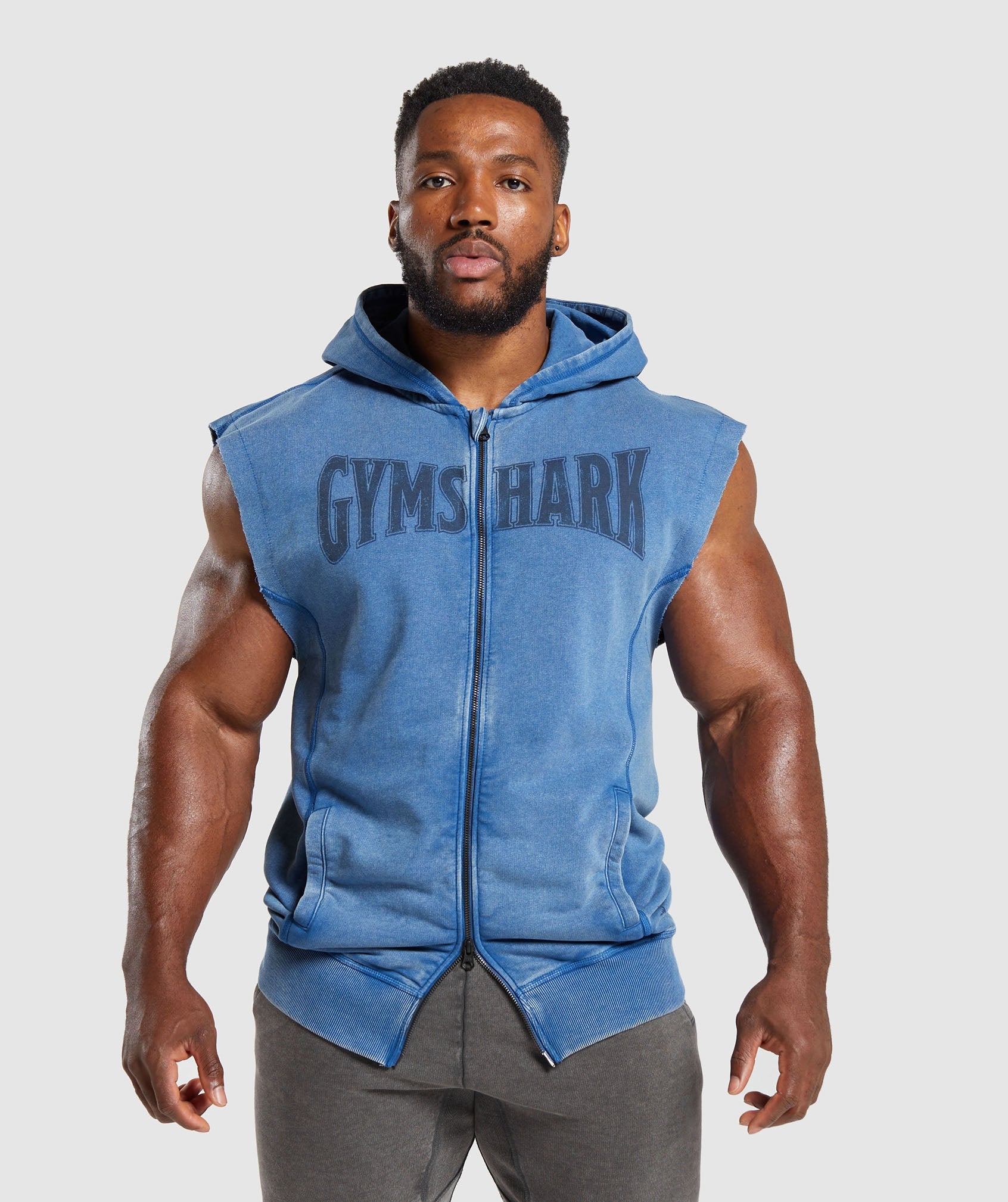 GymShark GymShark Luxe Sleeveless Zip Hoodie GREY BLACK 2702-24