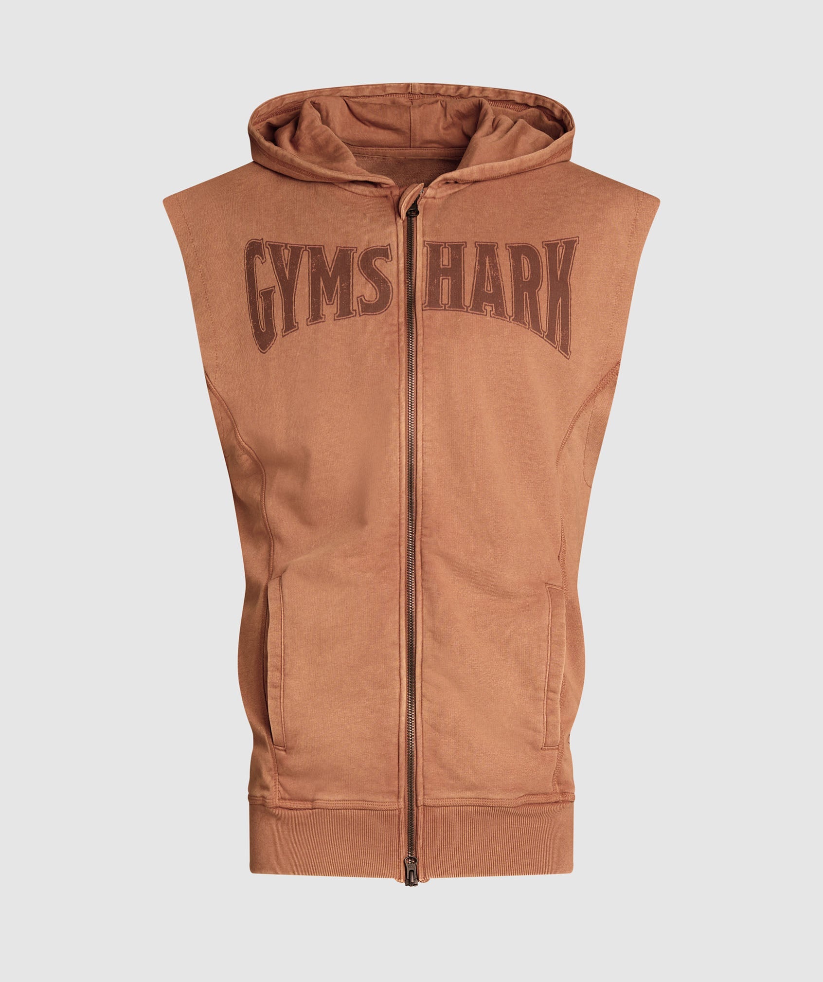 Heritage Washed Sleeveless Zip Up Hoodie in Canyon Brown - view 8