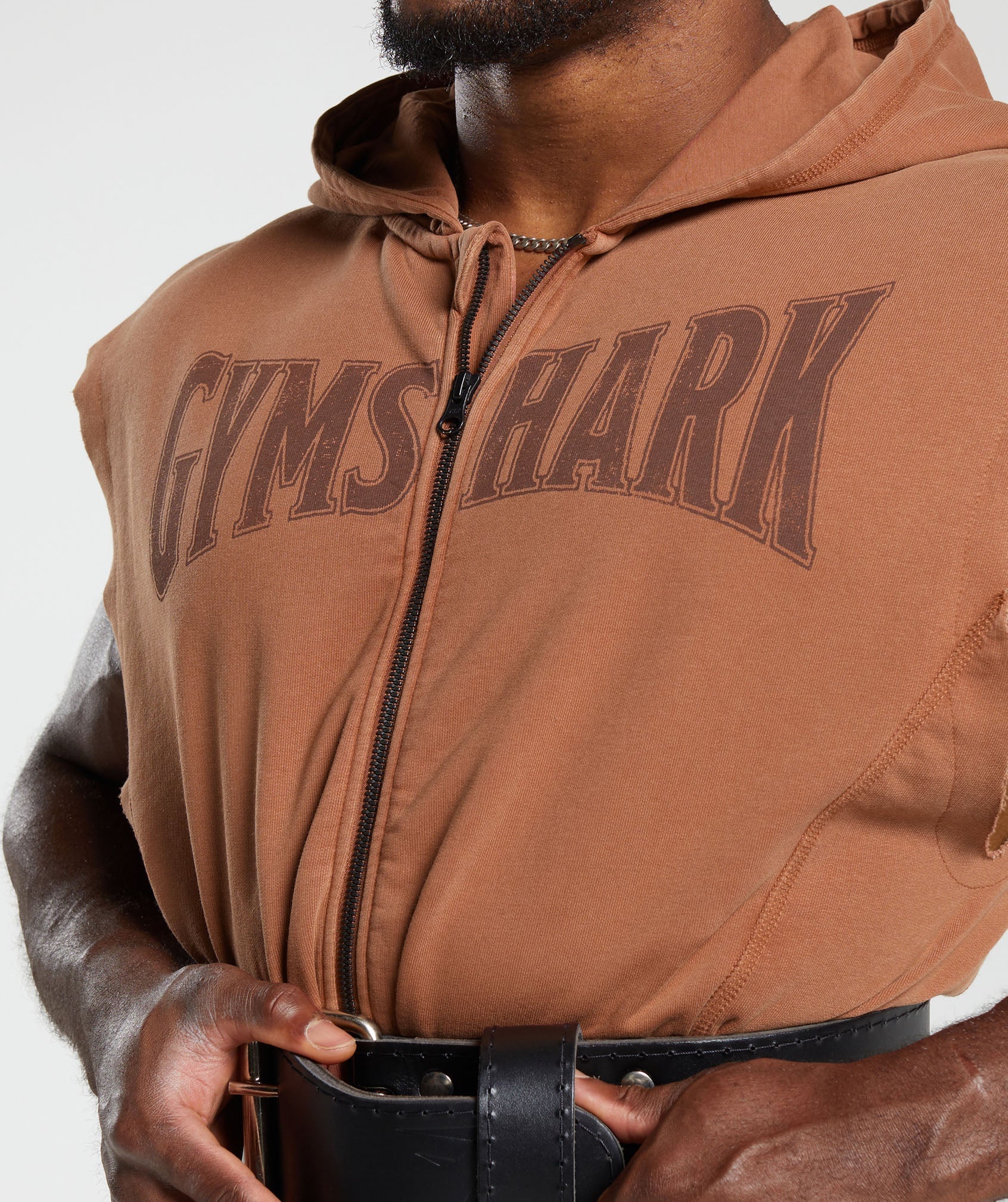 Heritage Washed Sleeveless Zip Up Hoodie in Canyon Brown - view 5