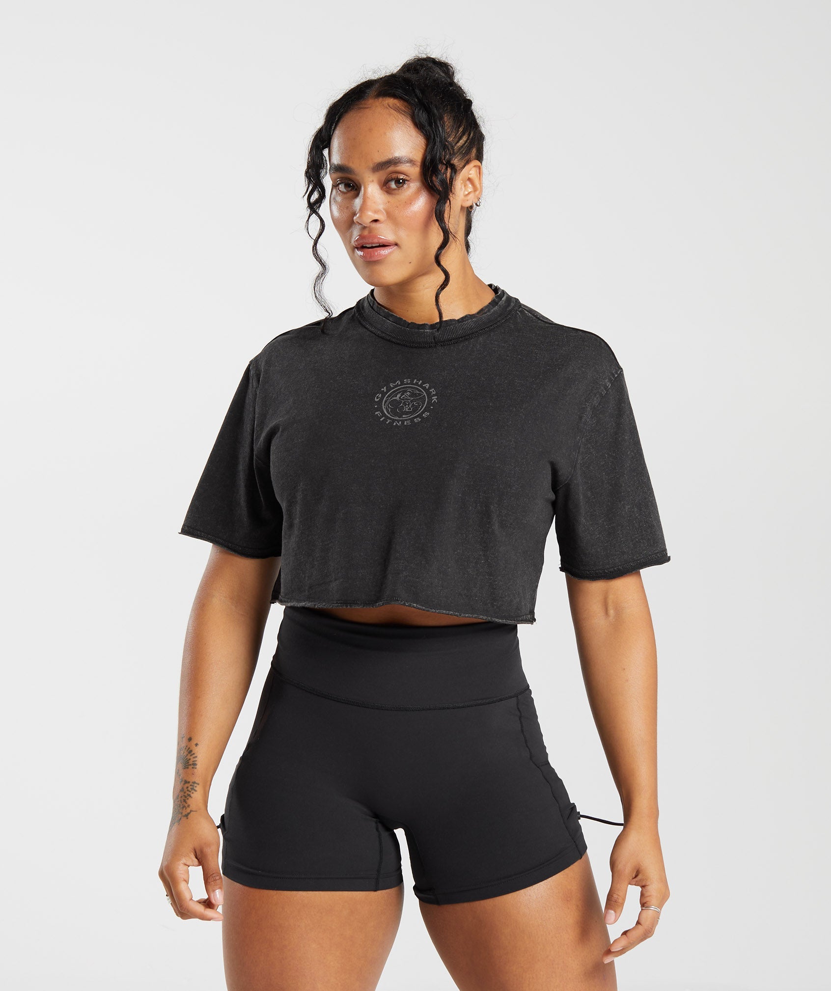 Legacy Washed Crop Top in Black/Acid Wash Small Ball