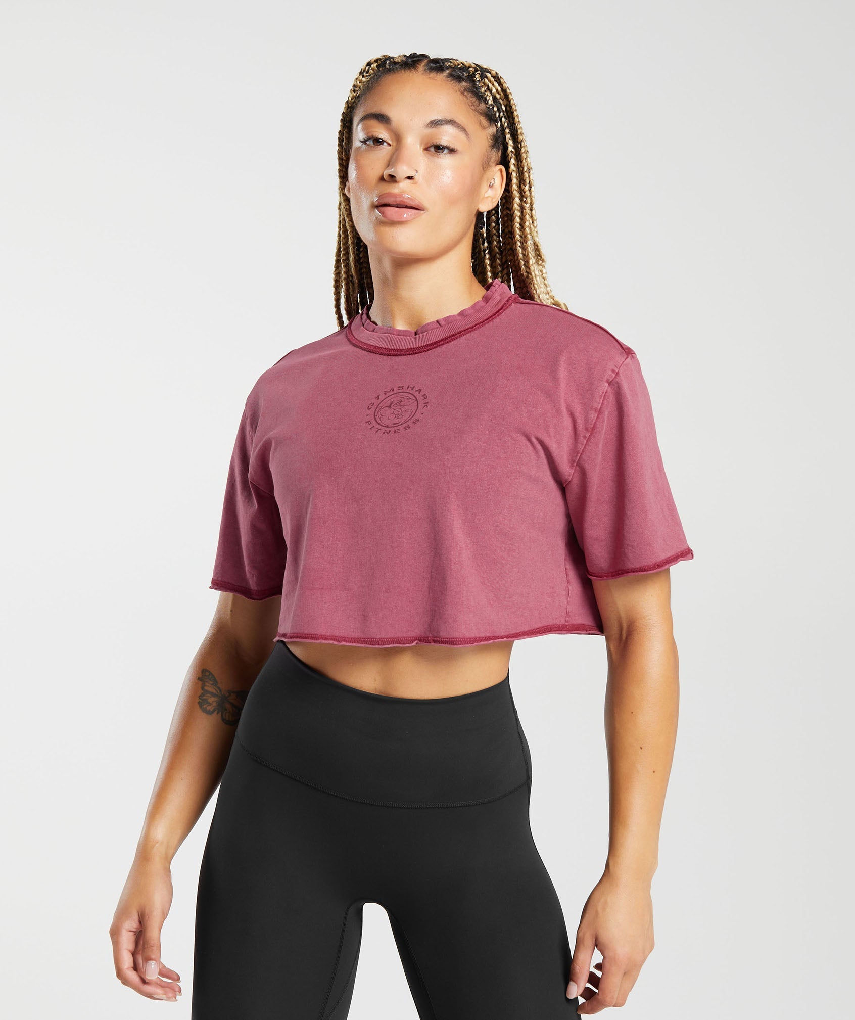 Legacy Washed Crop Top in Raspberry Pink/Acid Wash Small Ball