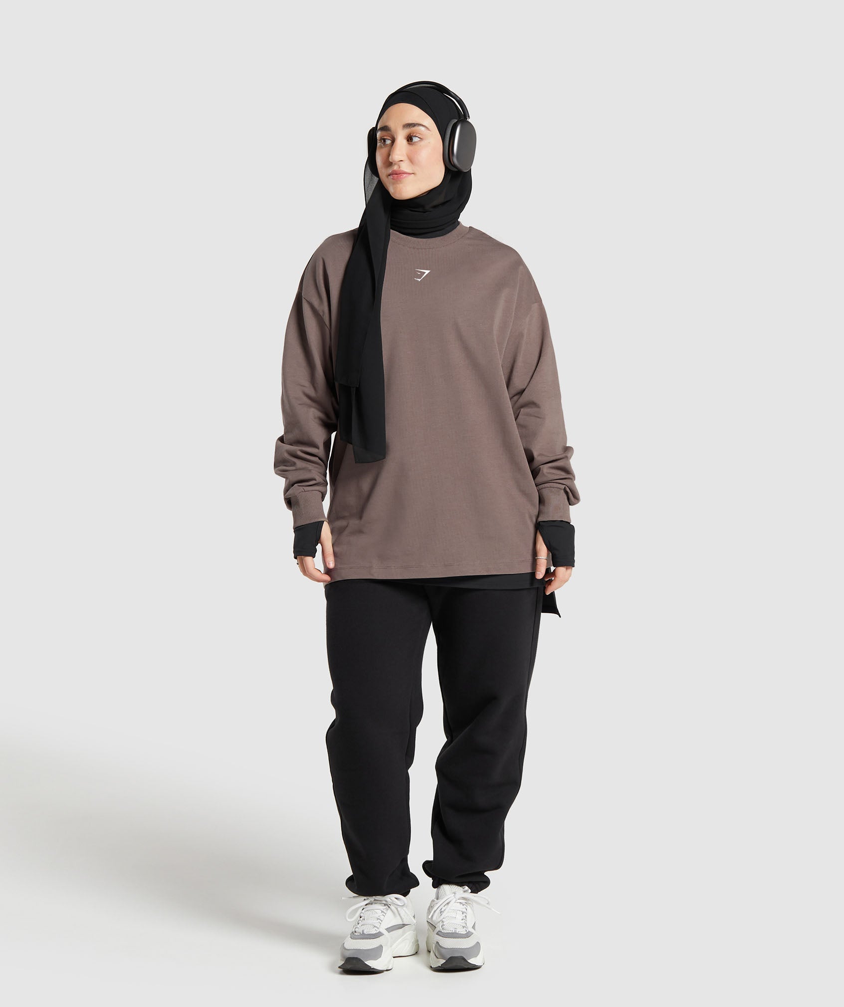 GS X Leana Deeb Graphic Oversized Long Sleeve Top in Dusty Brown - view 4