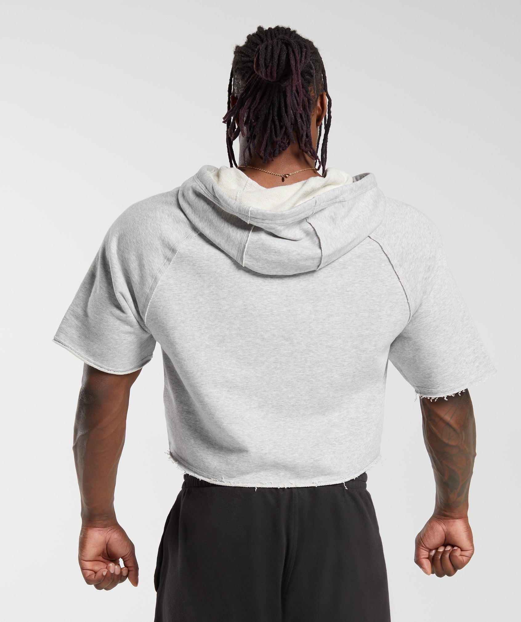 Legacy Short Sleeve Crop Hoodie in Light Grey Marl - view 2