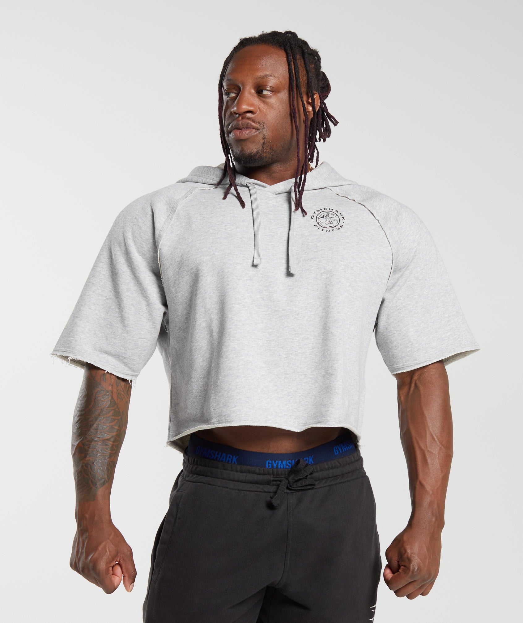 Gymshark Legacy Short Sleeve Crop Hoodie - Light Grey Marl