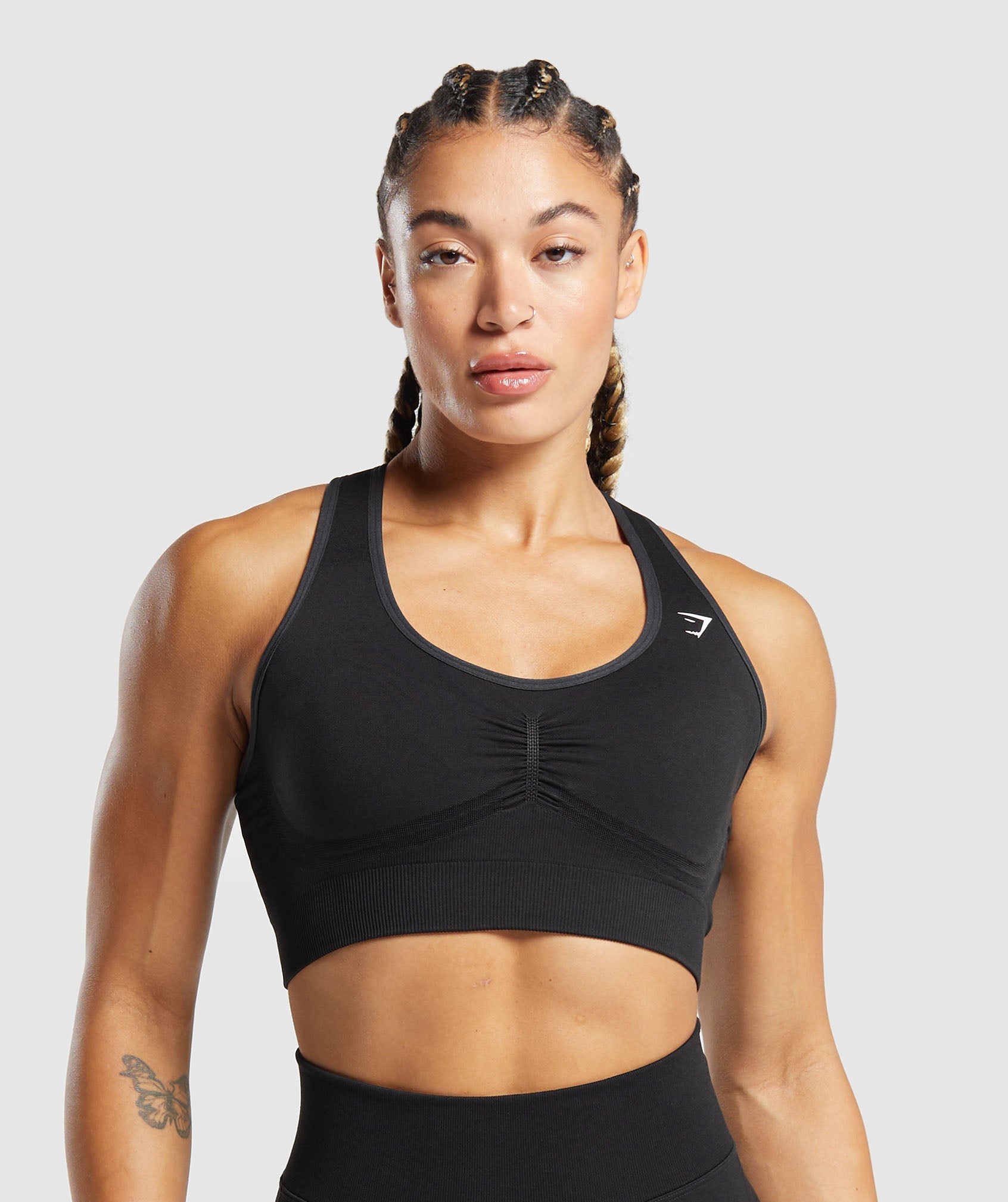 Gymshark Sports Bras  Womens Vital Seamless 2.0 V Neck Sports Bra Black  Marl - Mcvallescrivia