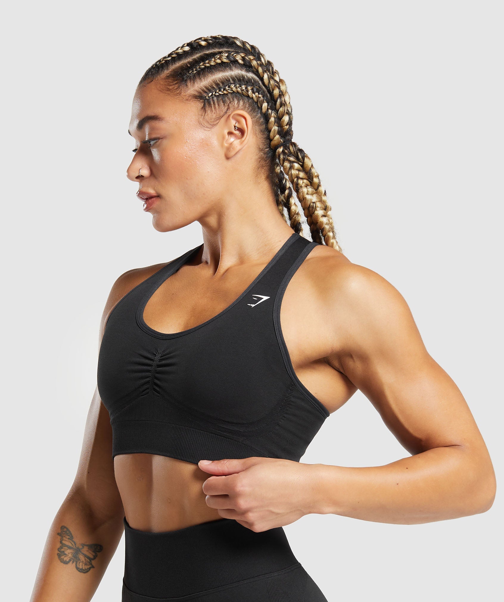 Lift Contour Seamless Sports Bra in Black/Black Marl - view 3