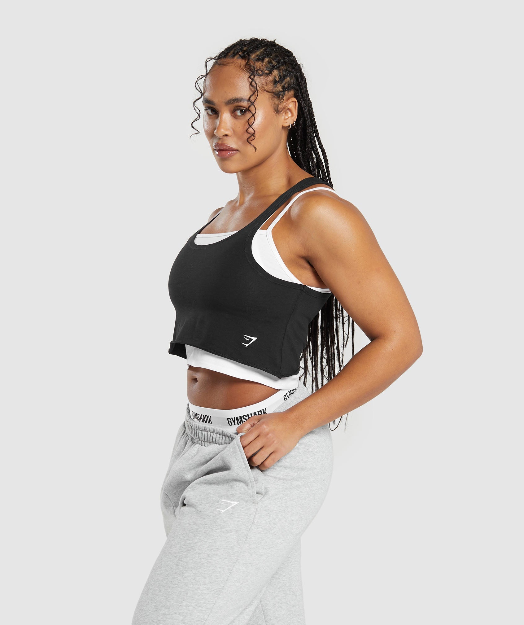 Lifting 2 In 1 Crop Tank in White/Black - view 3