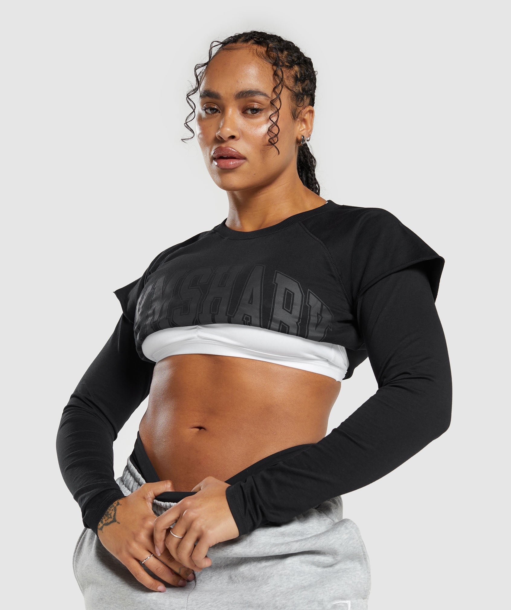 Gymshark Vision Black Long Sleeve Crop Top - Gym Training Top - Size Small
