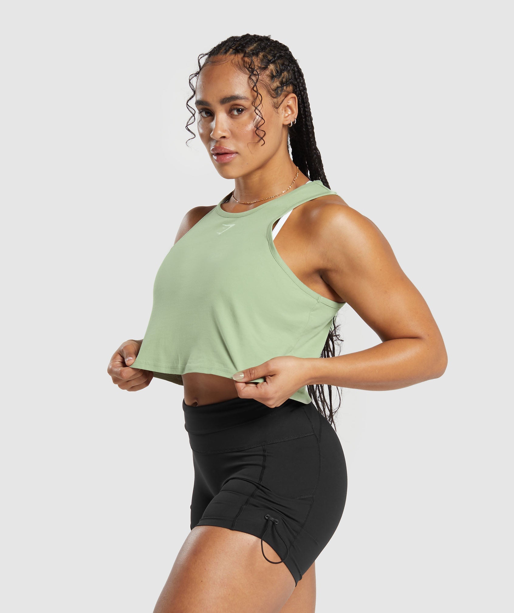 Gymshark Lifting Essential Cotton Crop Tank - Faded Green