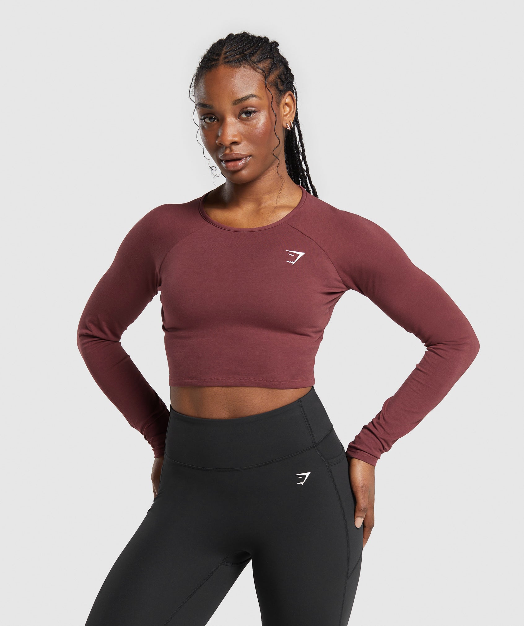 Gymshark Women's Vital Seamless 2.0 Longsleeve Crop Top Brown Marl Small  NWOT