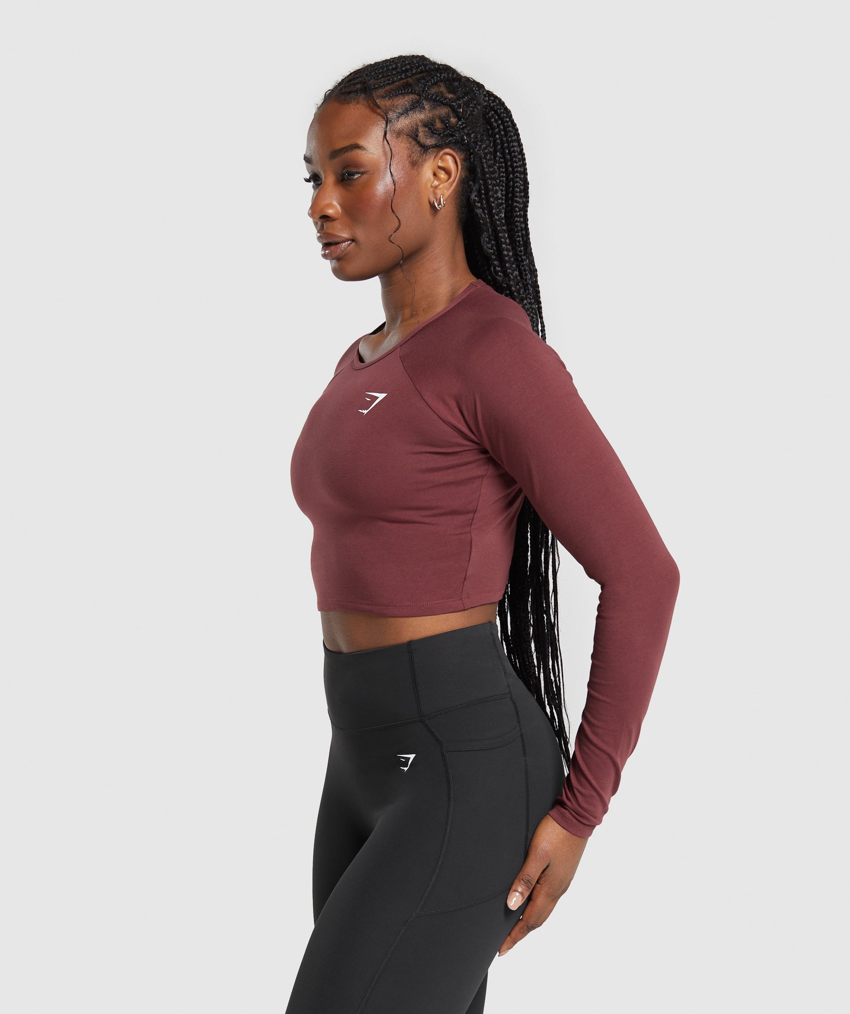 Lifting Essential Long Sleeve Crop Top in Burgundy Brown - view 3