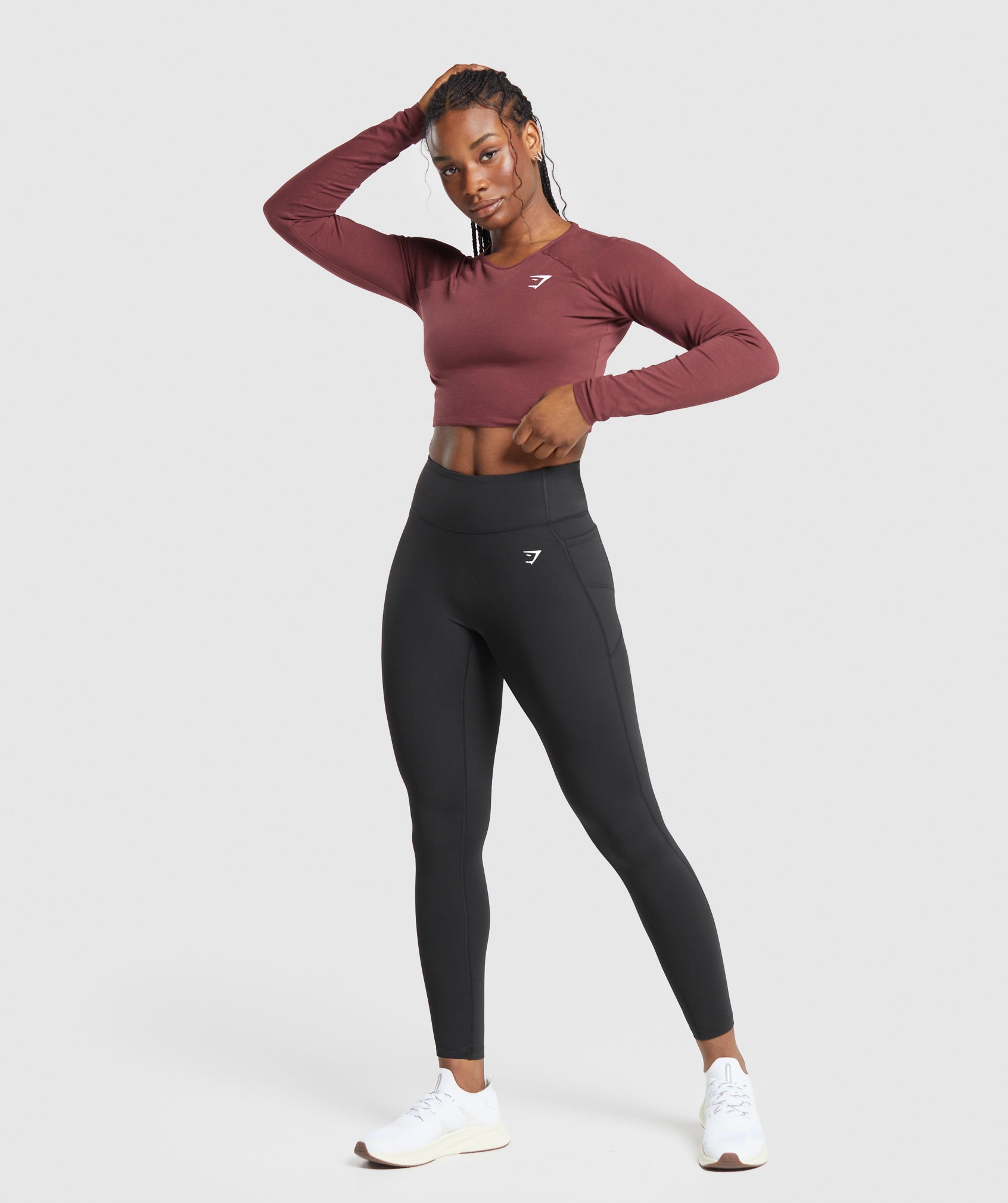 Lifting Essential Long Sleeve Crop Top in Burgundy Brown - view 4