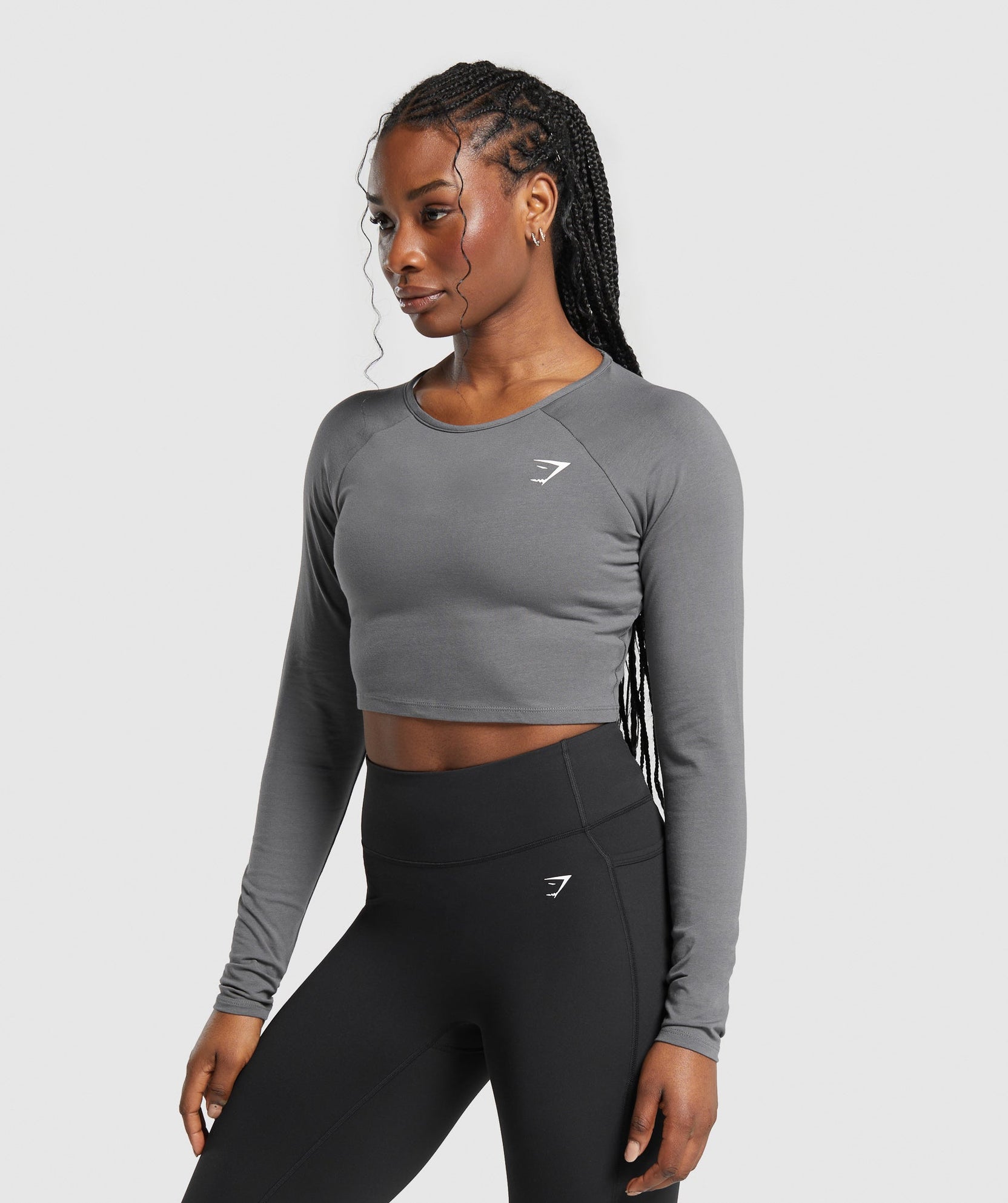 Gymshark Lifting Essential Long Sleeve Crop Top - Pitch Grey | Gymshark