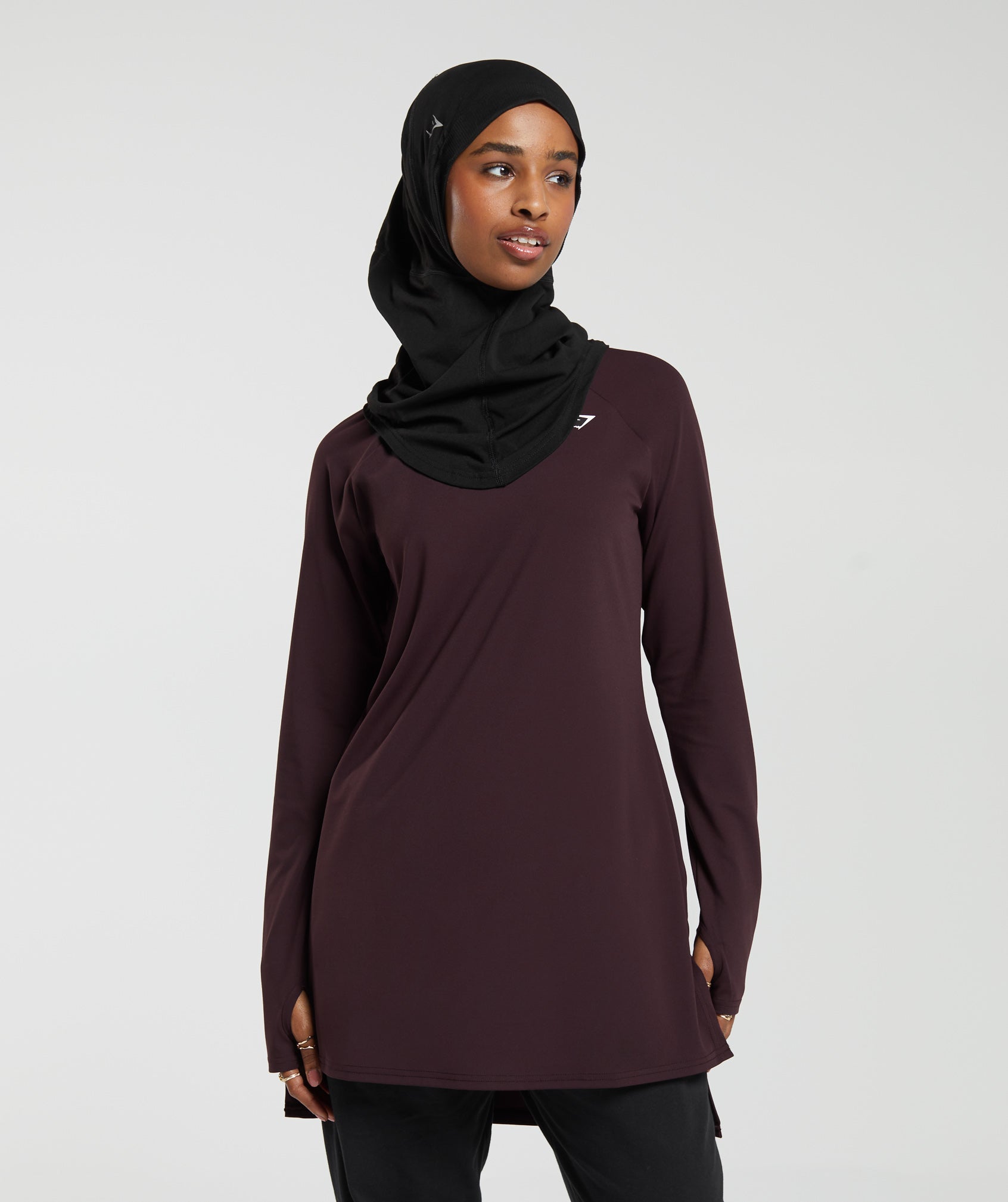 Gymshark Long Line Long Sleeve Top - Plum Brown