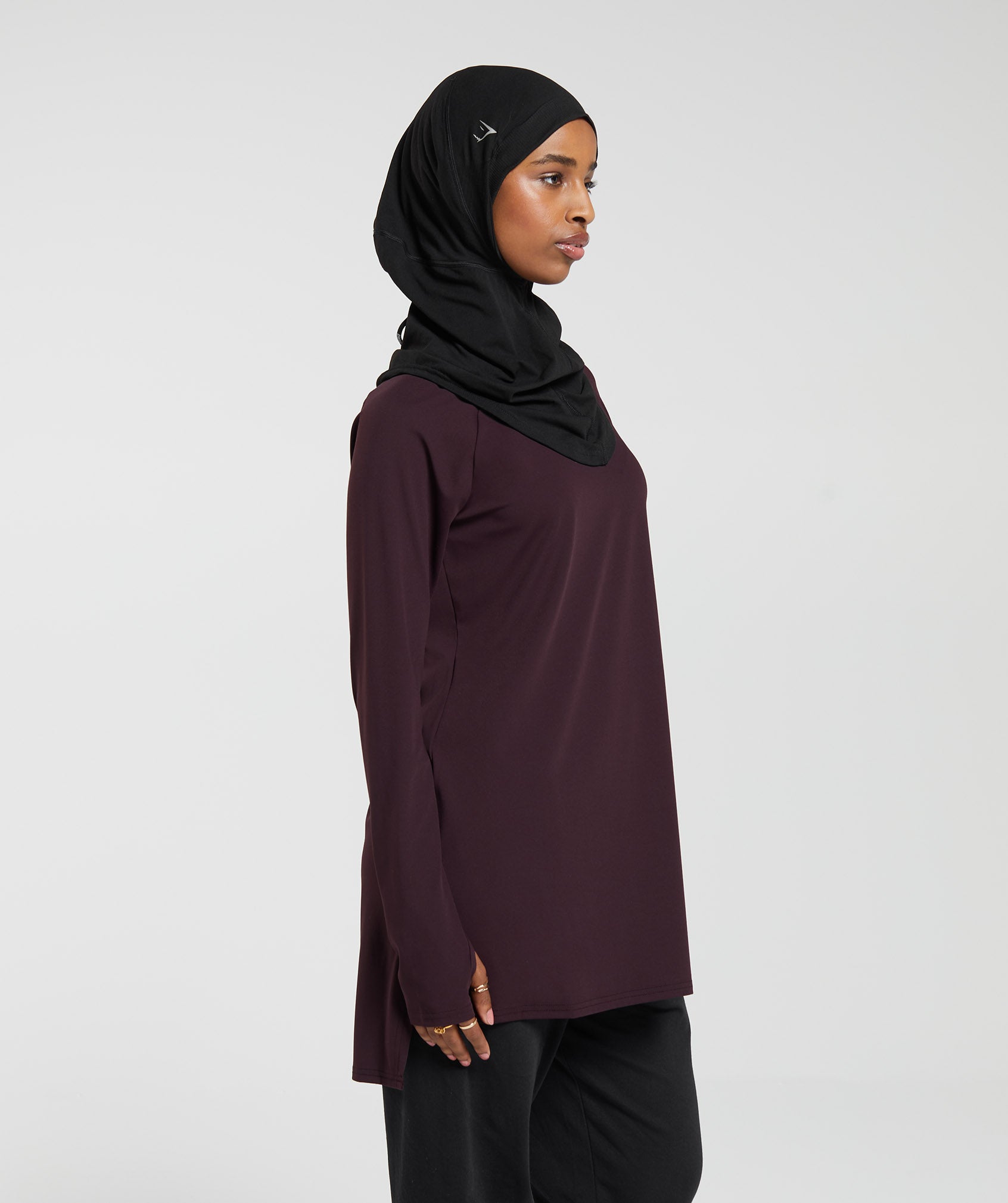 Long Line Long Sleeve Top in Plum Brown - view 3